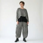 Ballonhose aus Feinstrick in grau schwarz weiß mit Vichystreifen weitem Bein und Taschen