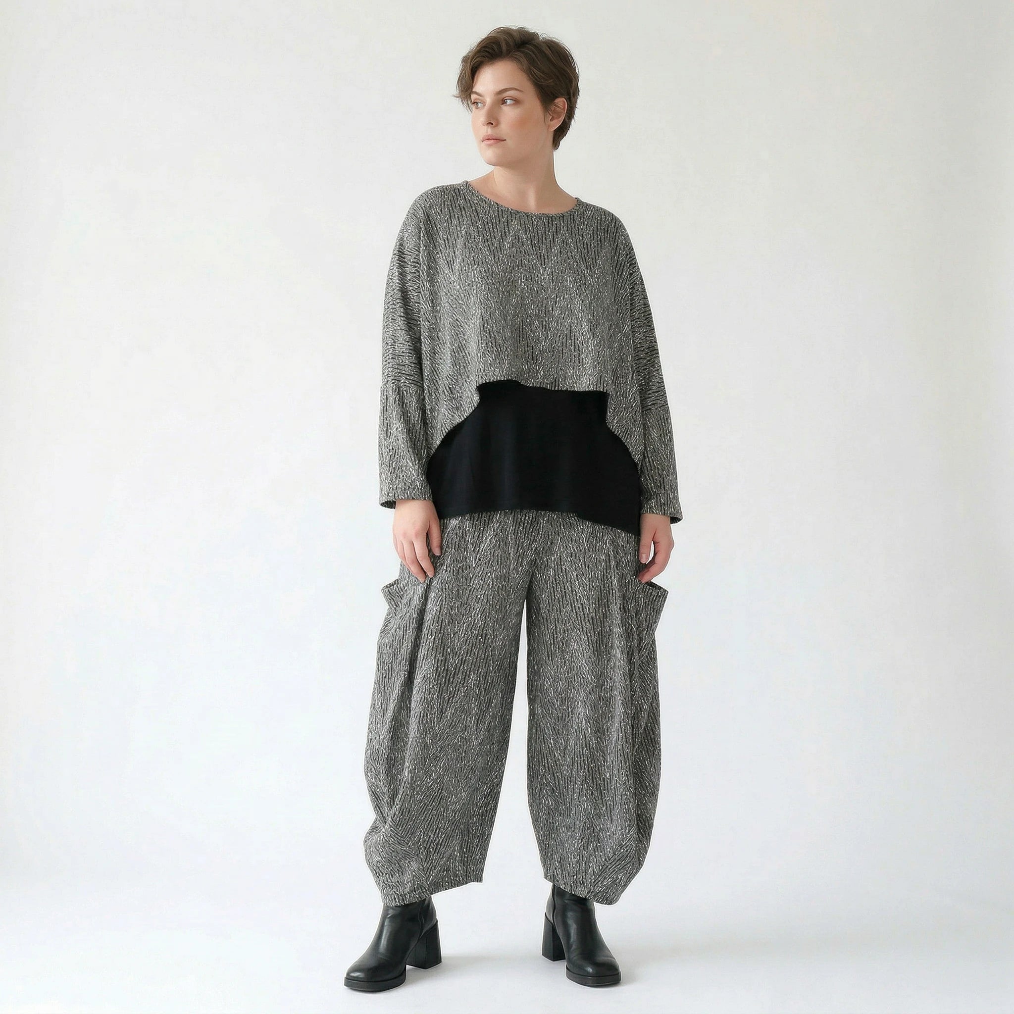 Ballonhose von AKH Fashion aus Materialmix, 1526.08069, Grau/Schwarz/Weiß, Vichy-Streifen