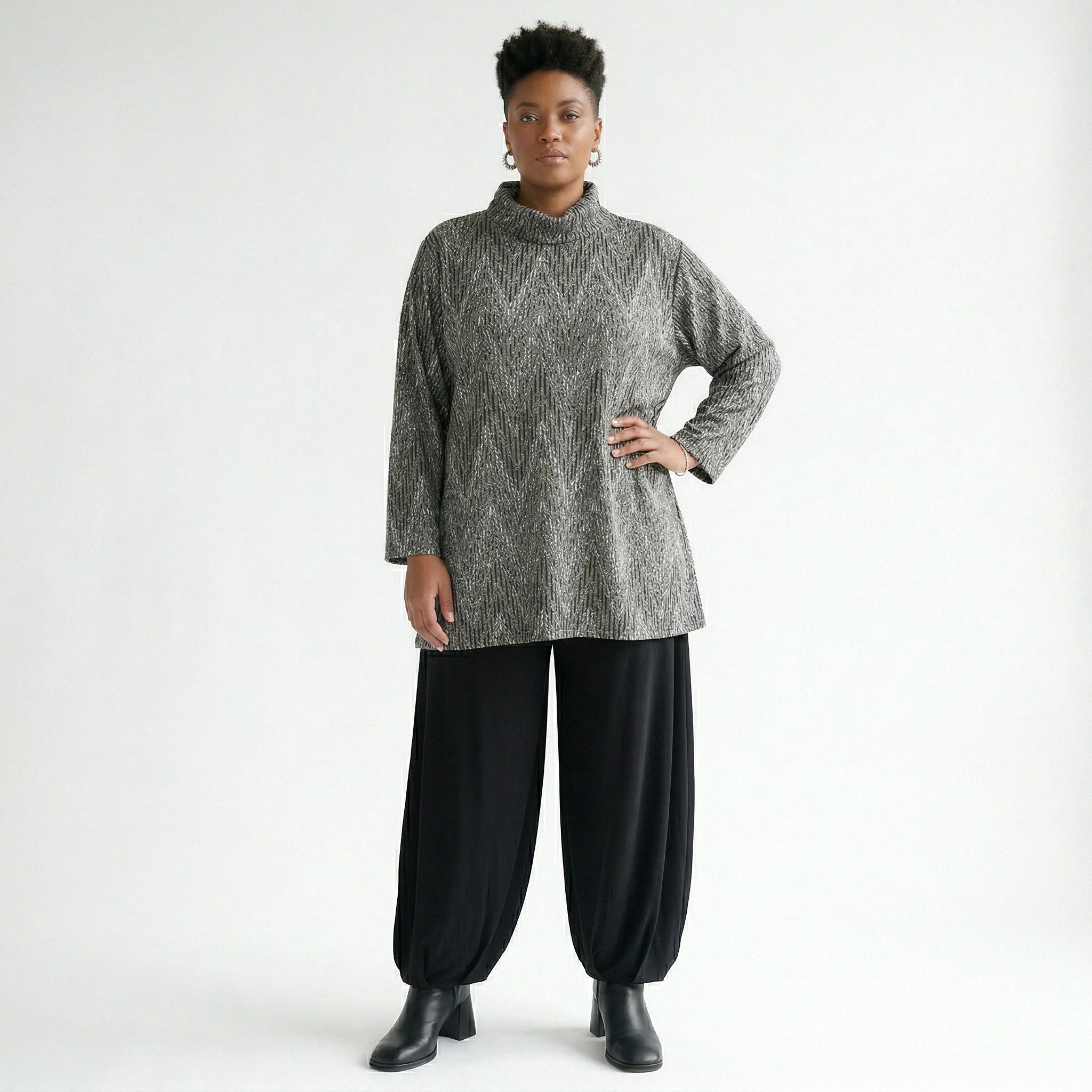 AKH Fashion Shirt in Glocken-Form, aus Materialmix, 1526.1892R, Grau/Schwarz/Weiß, Schick