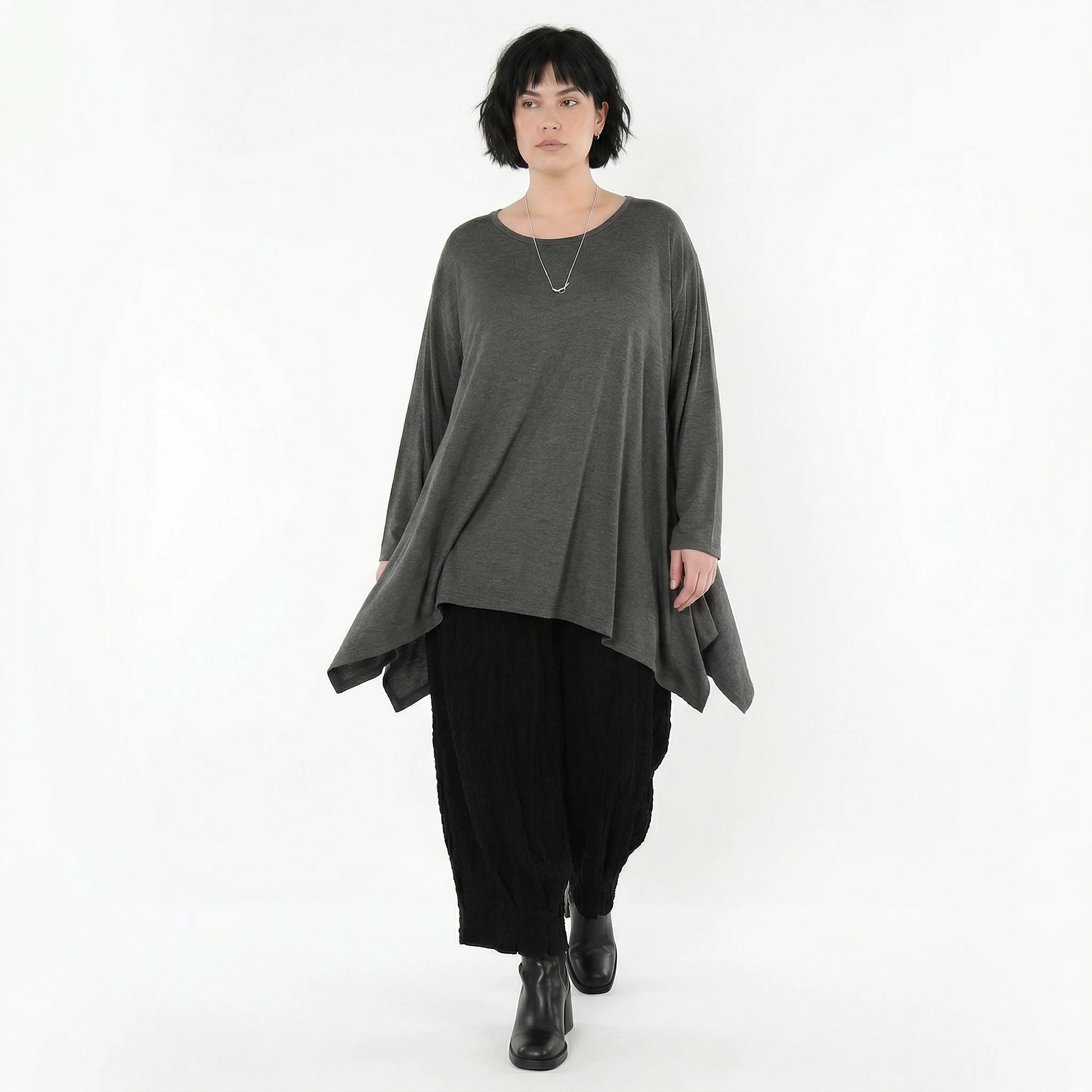 A-Form Bigshirt von AKH Fashion aus Viskose, 1531.01019, Anthrazit, Ausgefallen, Zeitlos