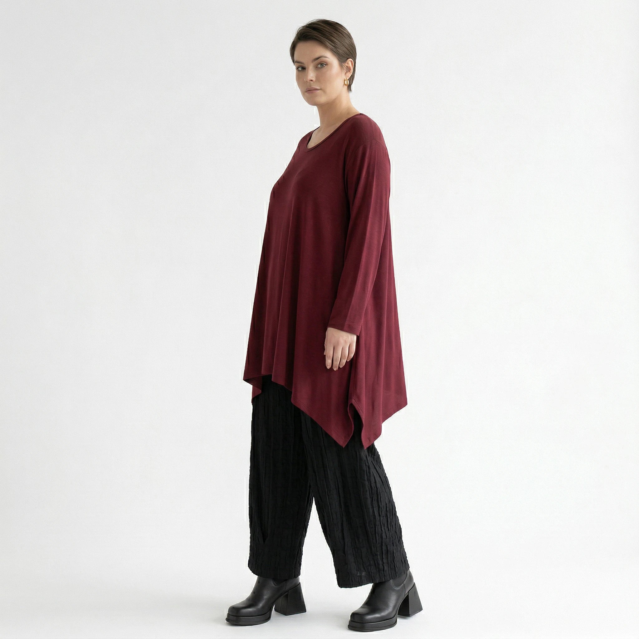 A-Form Bigshirt von AKH Fashion aus Viskose, 1531.01019, Burgundy, Ausgefallen, Zeitlos