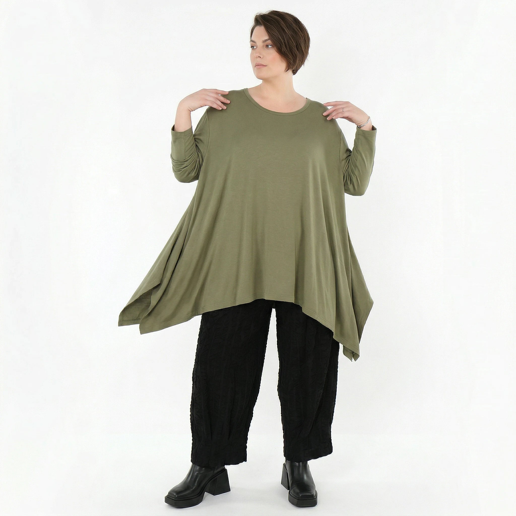 A-Form Bigshirt von AKH Fashion aus Viskose, 1531.01019, Olive, Ausgefallen, Zeitlos, Schick