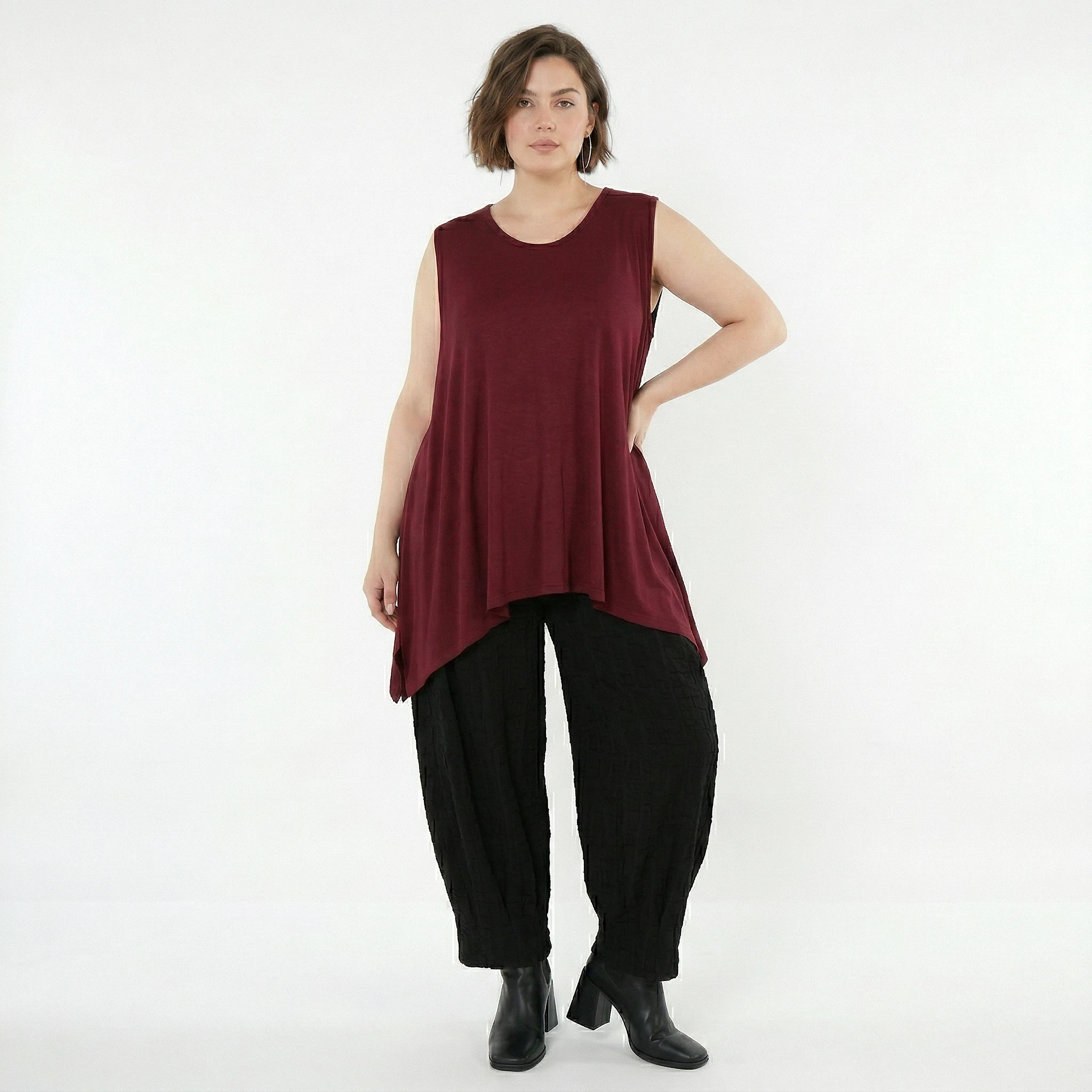 A-Form Top von AKH Fashion aus Viskose, 1531.03071, Burgundy, Ausgefallen, Zeitlos, Schick
