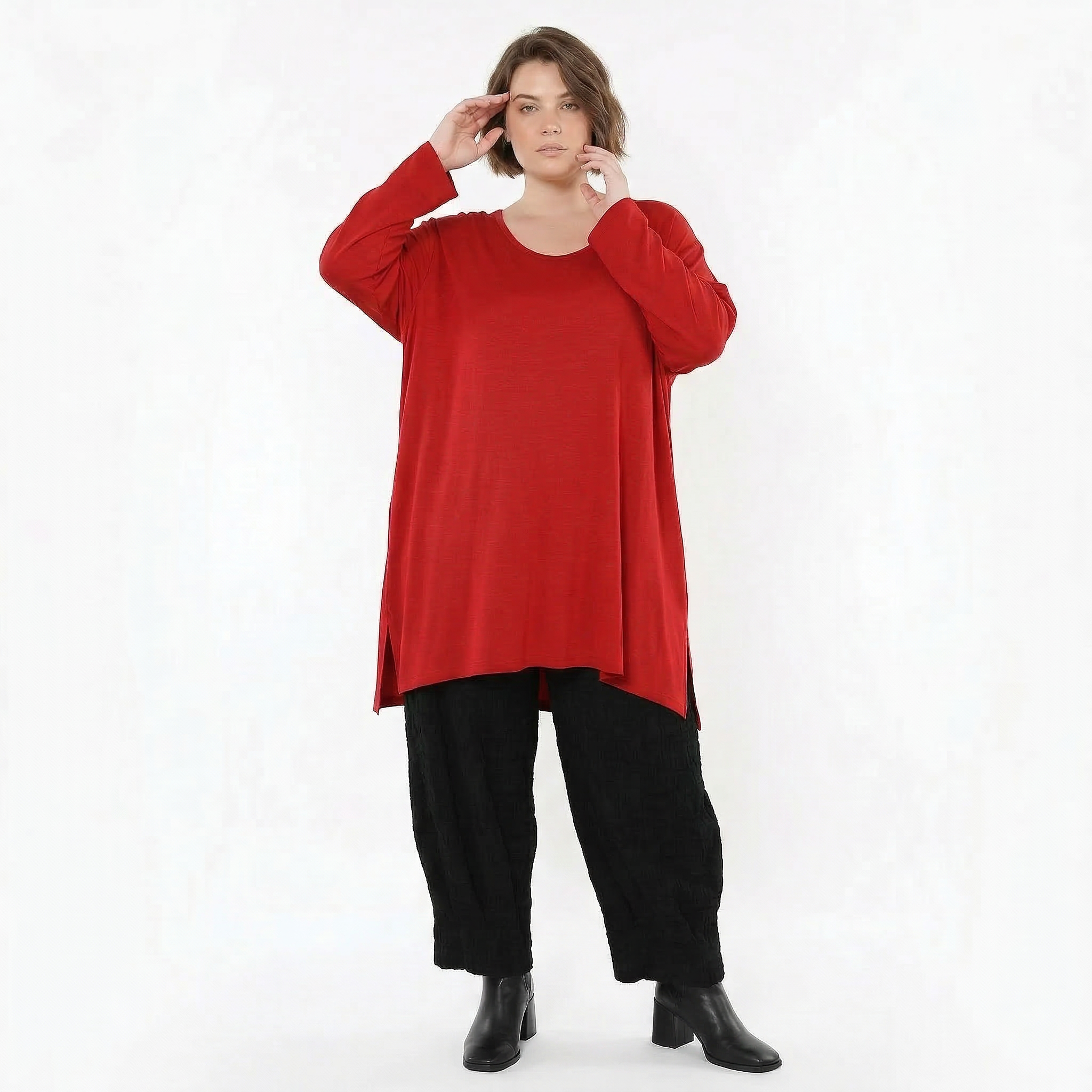 AKH Fashion Bigshirt in gerader Form, aus Viskose, 1531.07054, Dunkelrot, Ausgefallen, Schick