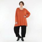 Rostfarbenes Jersey Langarmshirt aus Viskose mit Rundhalsausschnitt und Seitenschlitzen