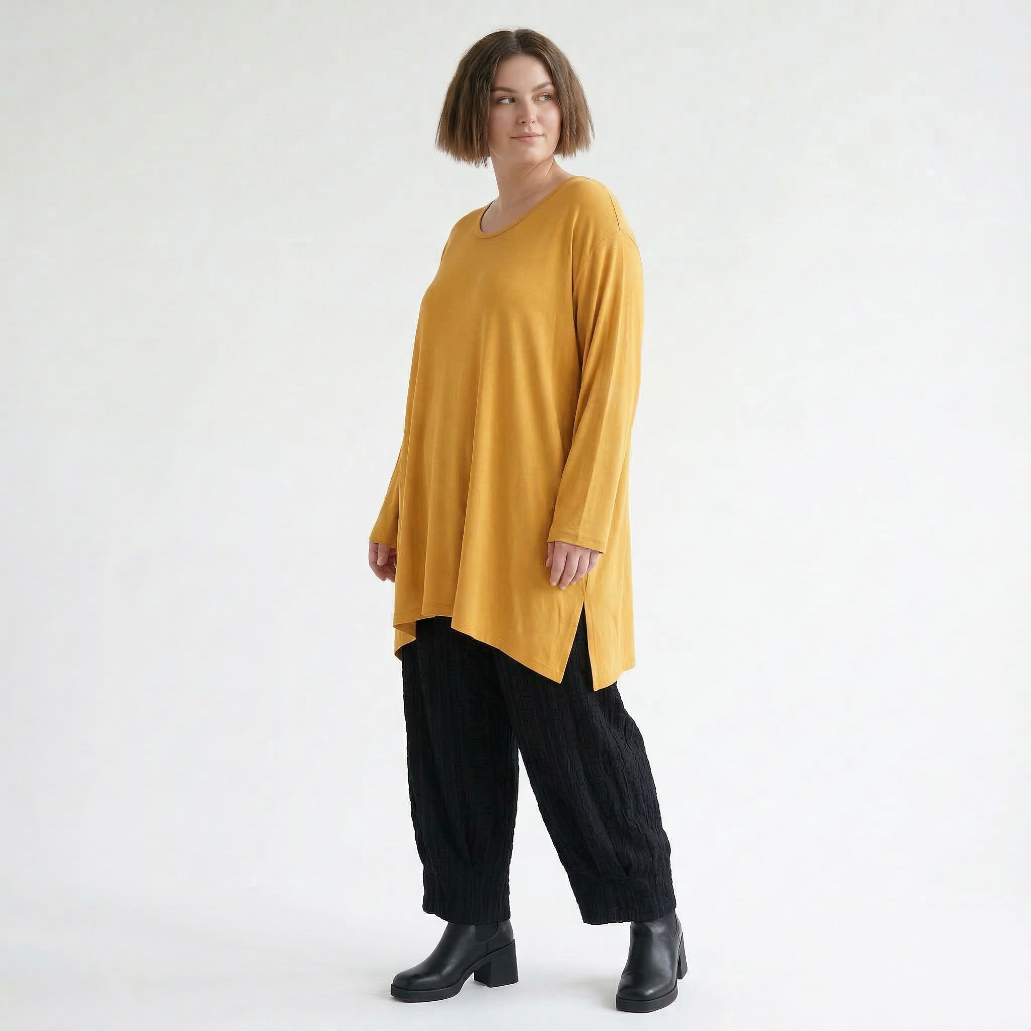 AKH Fashion Bigshirt in gerader Form, aus Viskose, 1531.07054, Senf, Ausgefallen, Zeitlos