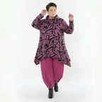 Rollkragenshirt in Schwarzfuchsia Kringellook mit Strick A-Form French Terry und Taschen