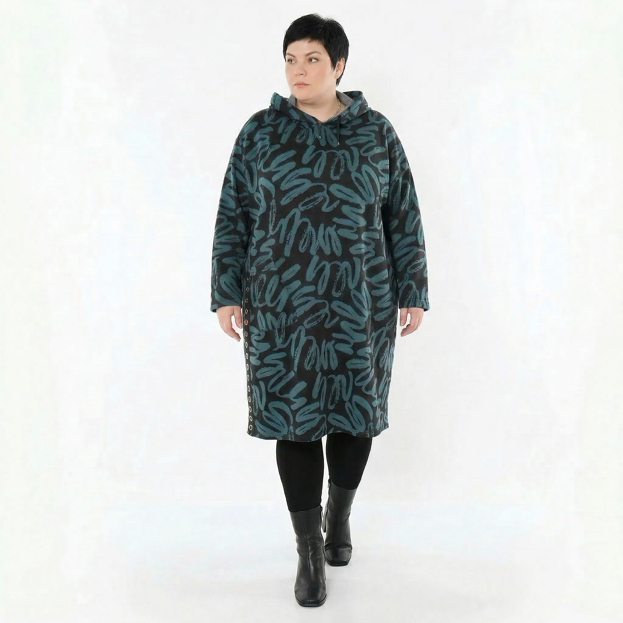 A-Form Kleid von AKH Fashion aus Materialmix, 1529.06989, Schwarz/Petrol, Kringel, Schick
