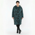 A-Linienkleid in Schwarzpetrol aus Frenchterry mit Kapuze Kringelmuster und Ziptaschen