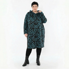 A-Linienkleid in Schwarzpetrol aus Frenchterry mit Kapuze Kringelmuster und Ziptaschen