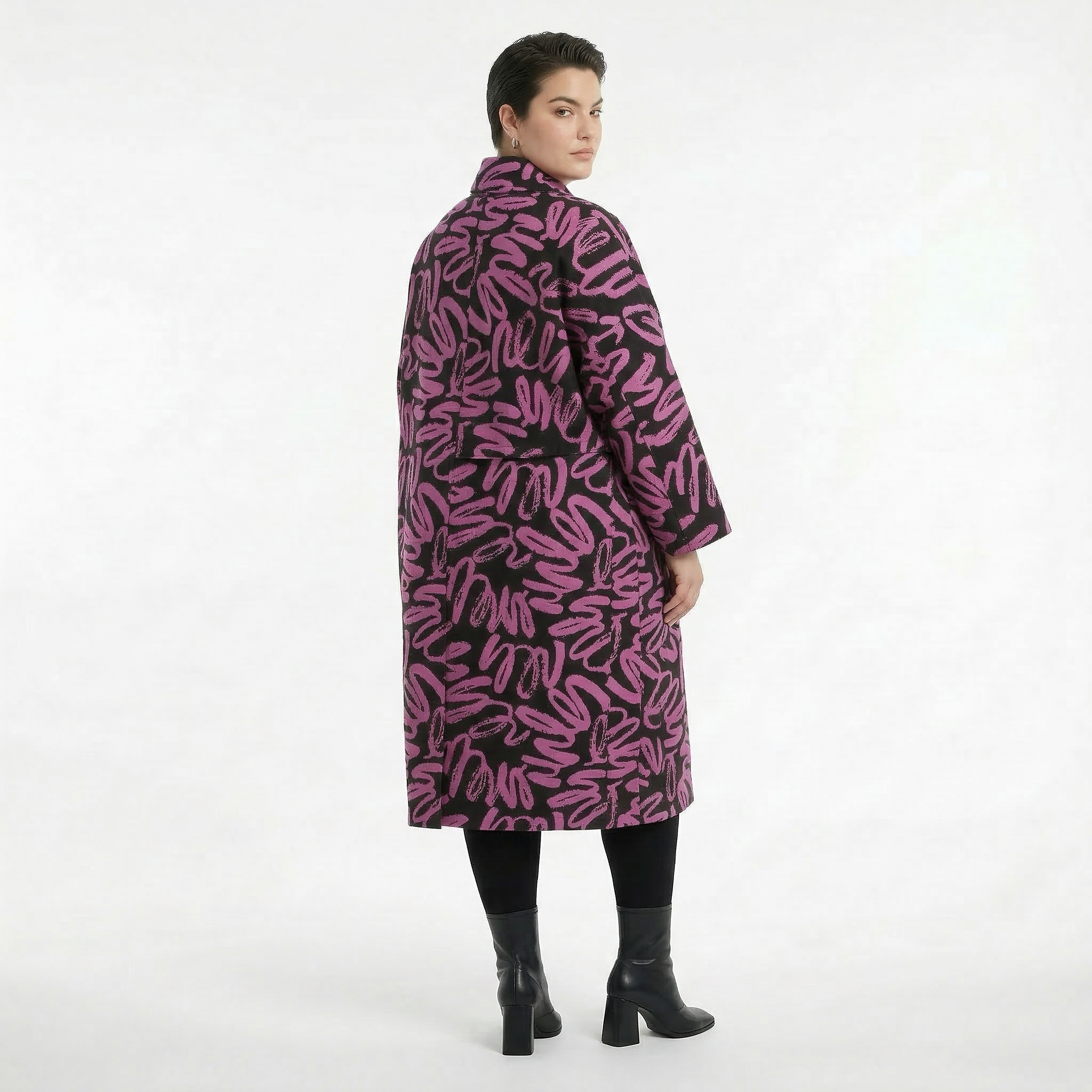AKH Fashion Mantel in Glocken-Form, aus Materialmix, 1529.07041, Schwarz/Fuchsia, Kringel