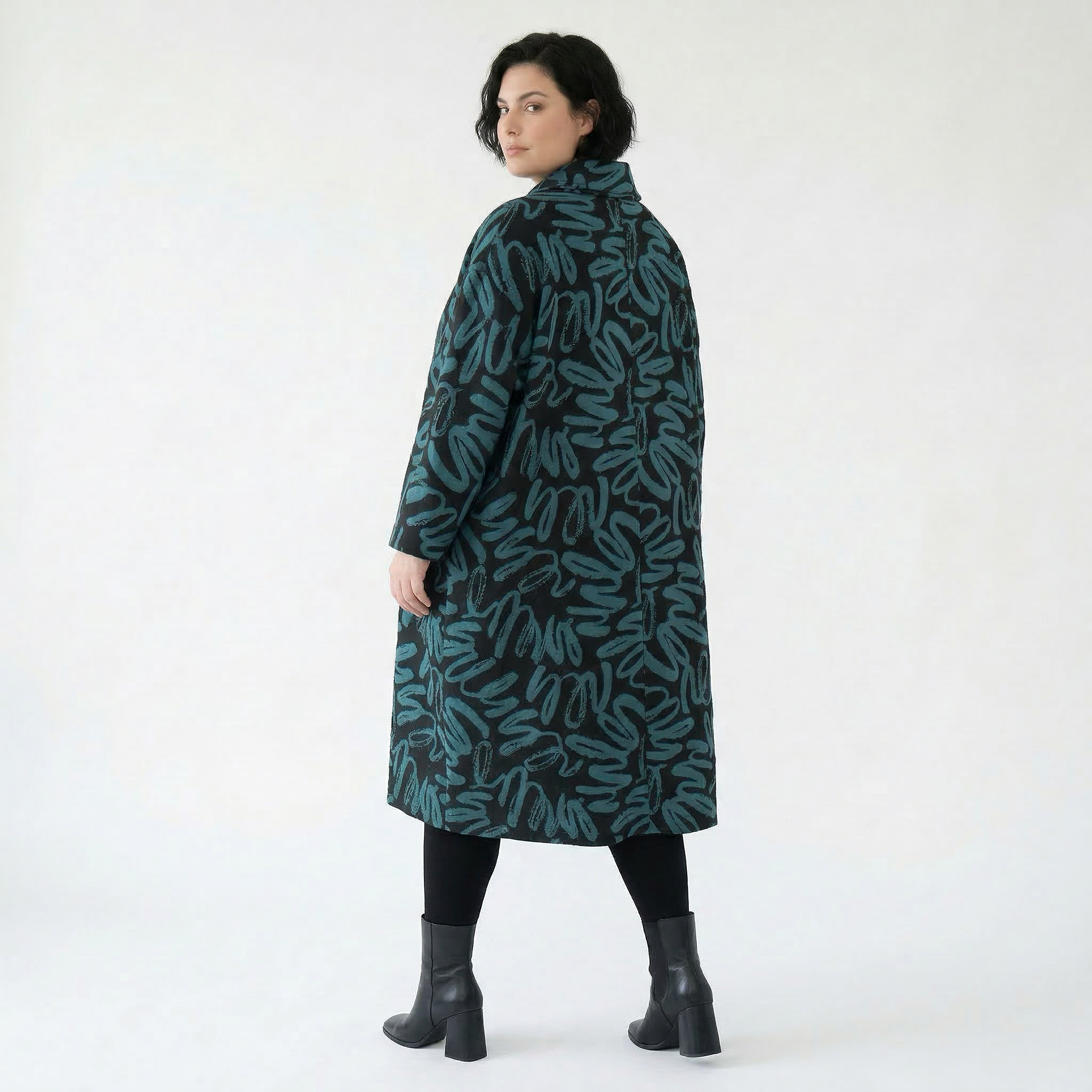 AKH Fashion Mantel in Glocken-Form, aus Materialmix, 1529.07041, Schwarz/Petrol, Kringel
