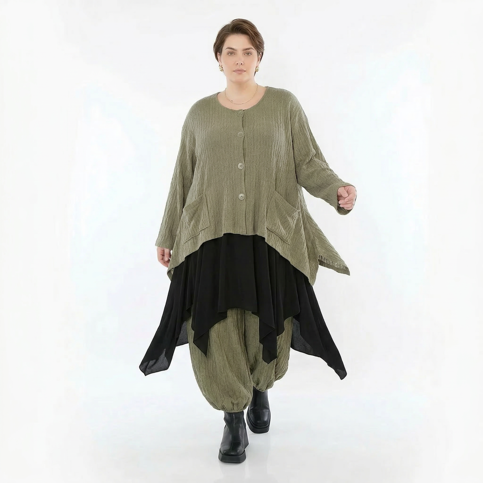 A-Form Jacke von AKH Fashion aus Materialmix, 1532.00118, Olive, Wellen, Ausgefallen