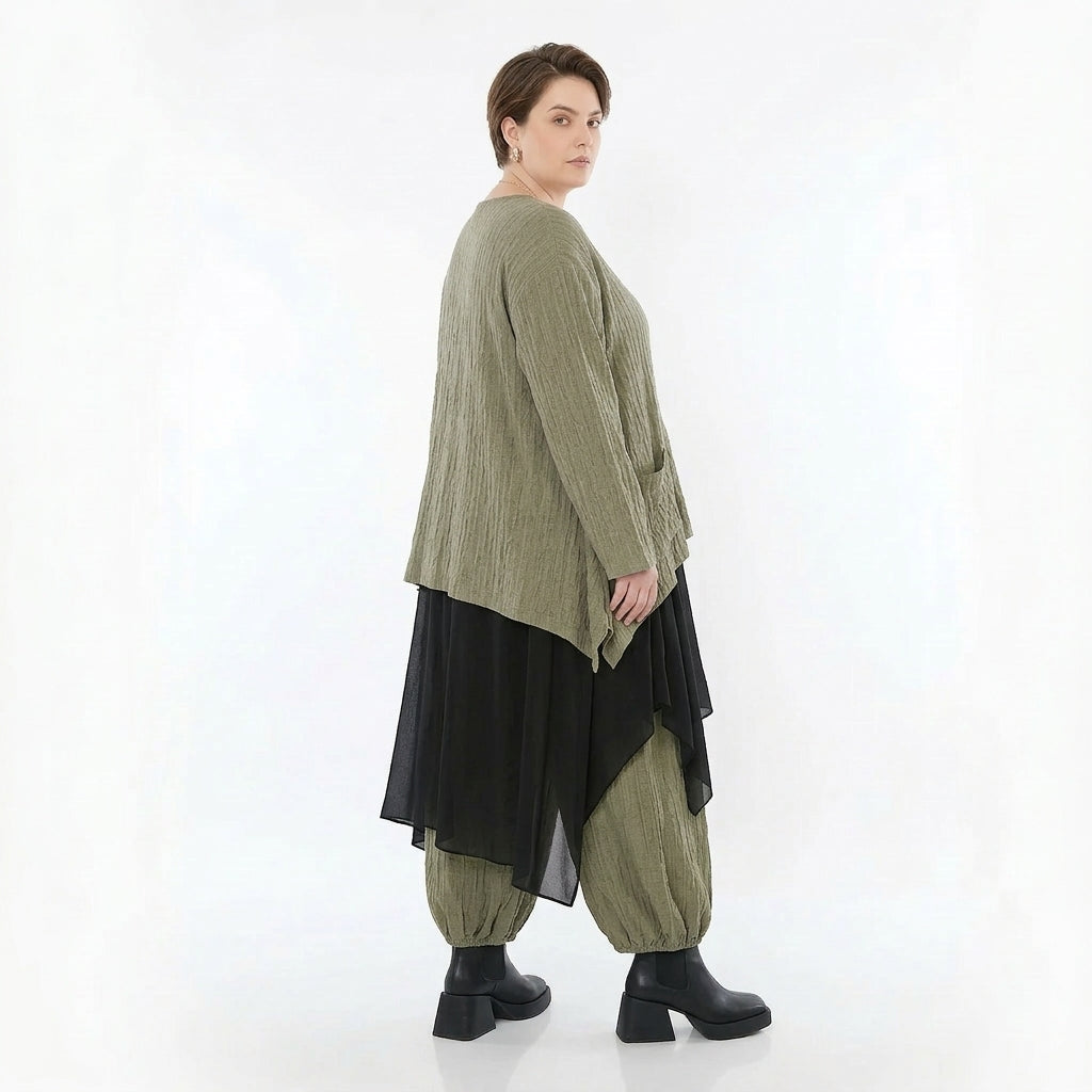 A-Form Jacke von AKH Fashion aus Materialmix, 1532.00118, Olive, Wellen, Ausgefallen