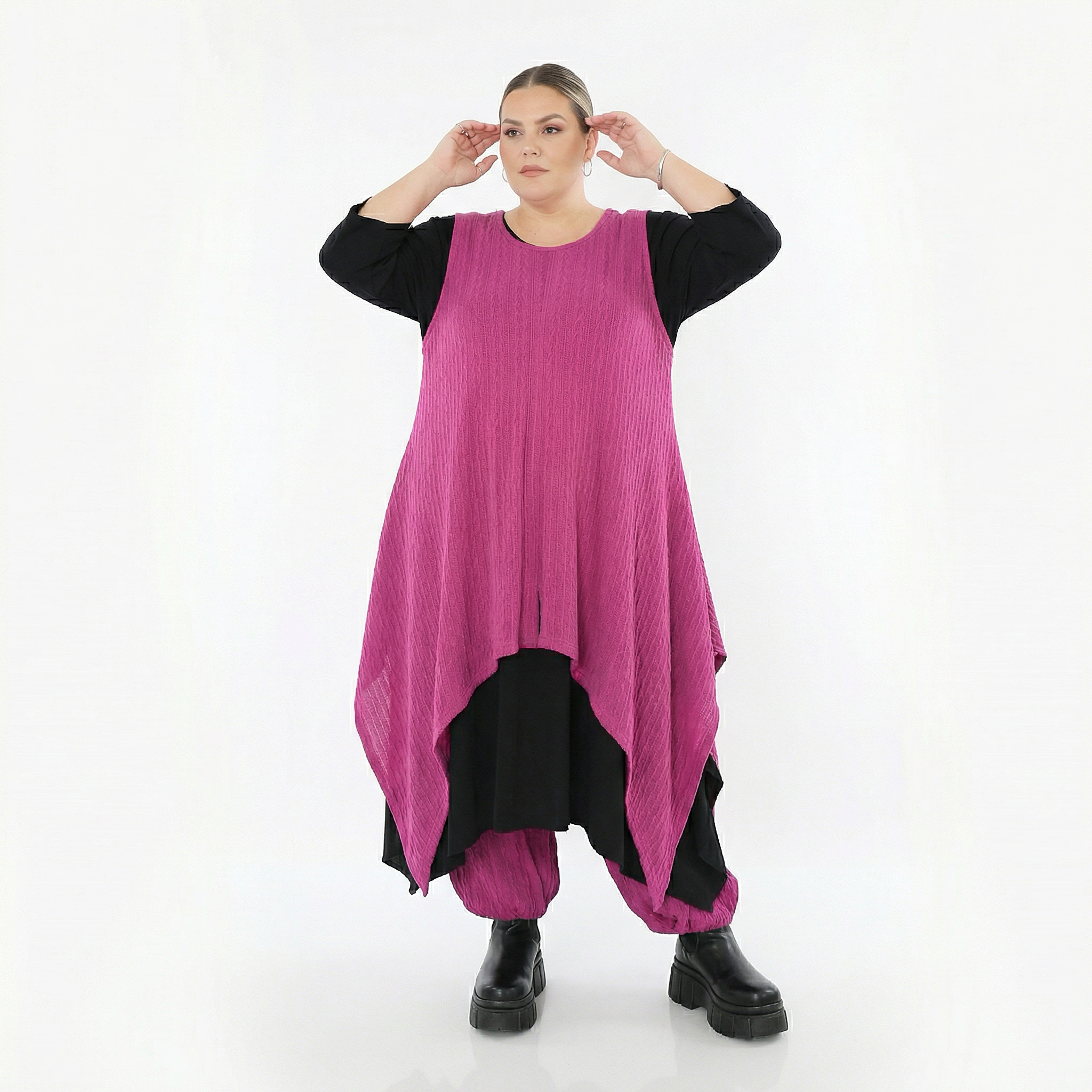 Zipfel Kleid von AKH Fashion aus Materialmix, 1532.03067, Fuchsia, Wellen, Ausgefallen