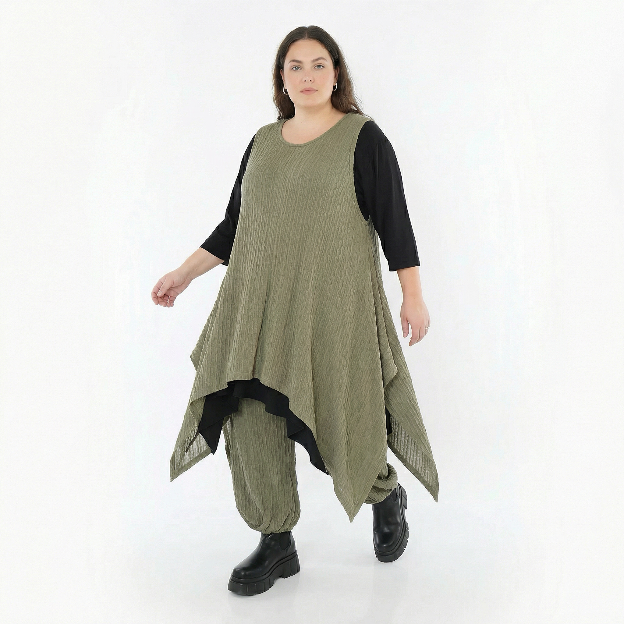 Zipfel Kleid von AKH Fashion aus Materialmix, 1532.03067, Olive, Wellen, Ausgefallen
