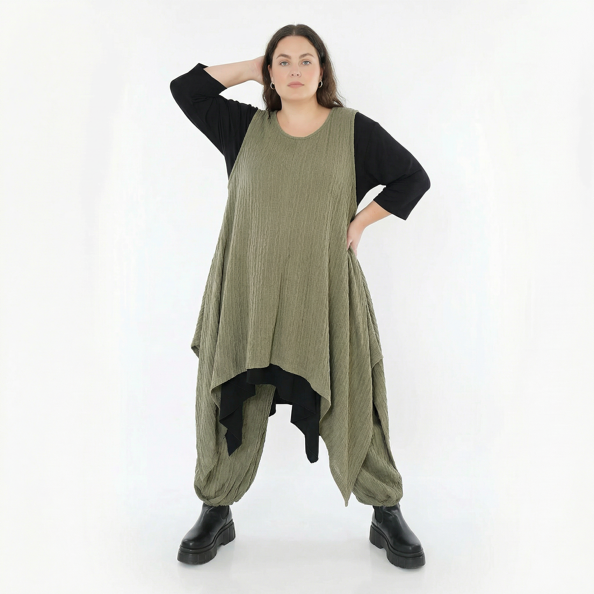 Zipfel Kleid von AKH Fashion aus Materialmix, 1532.03067, Olive, Wellen, Ausgefallen