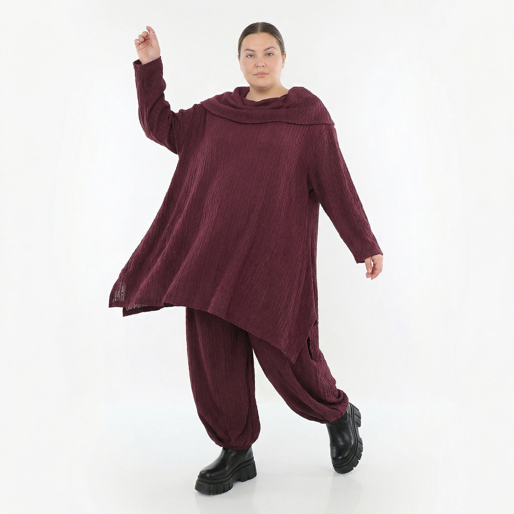 Ballonhose von AKH Fashion aus Materialmix, 1532.05920, Burgundy, Wellen, Ausgefallen