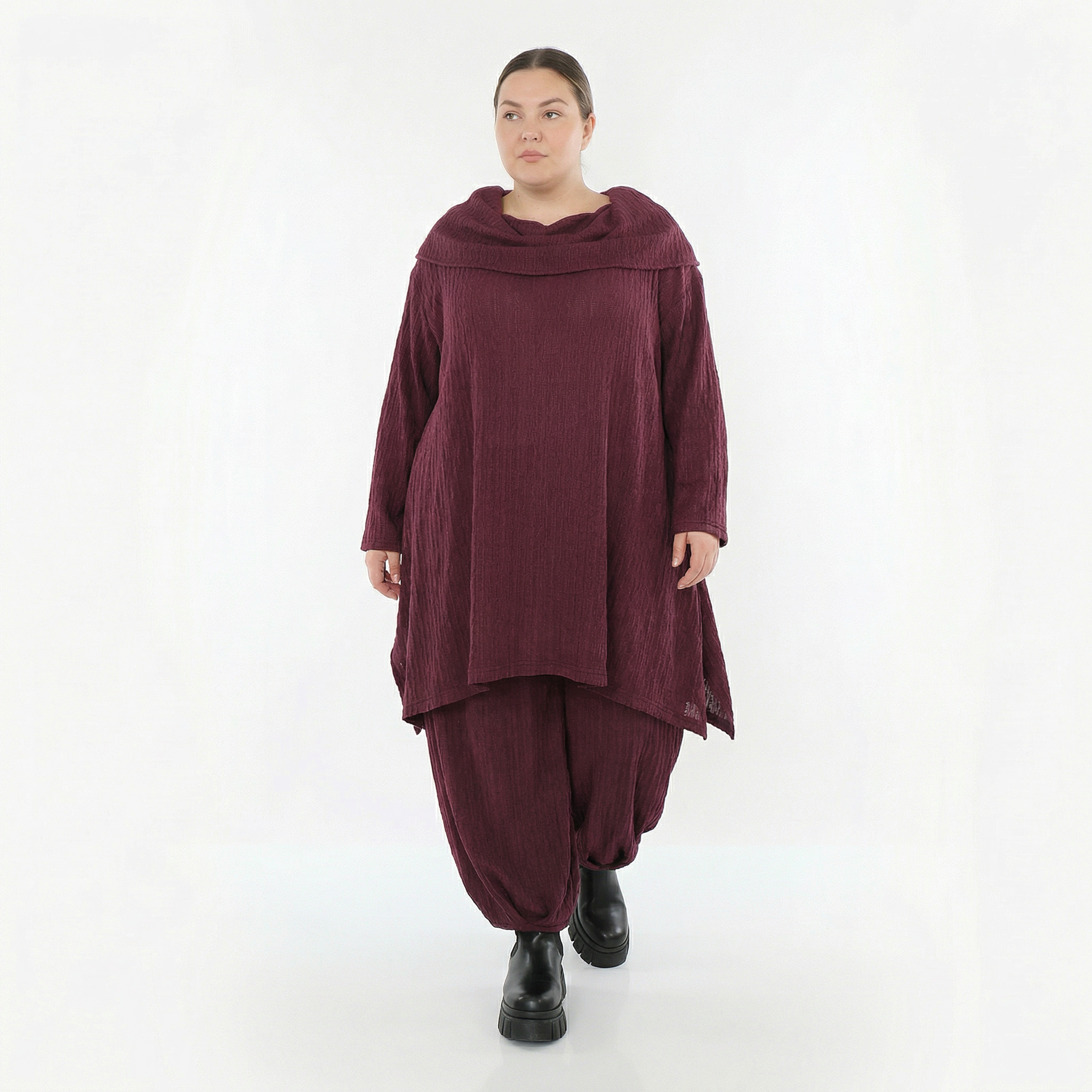 Ballonhose von AKH Fashion aus Materialmix, 1532.05920, Burgundy, Wellen, Ausgefallen