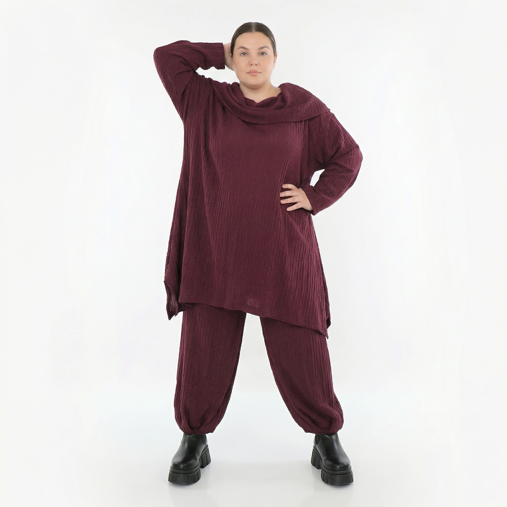 Ballonhose von AKH Fashion aus Materialmix, 1532.05920, Burgundy, Wellen, Ausgefallen