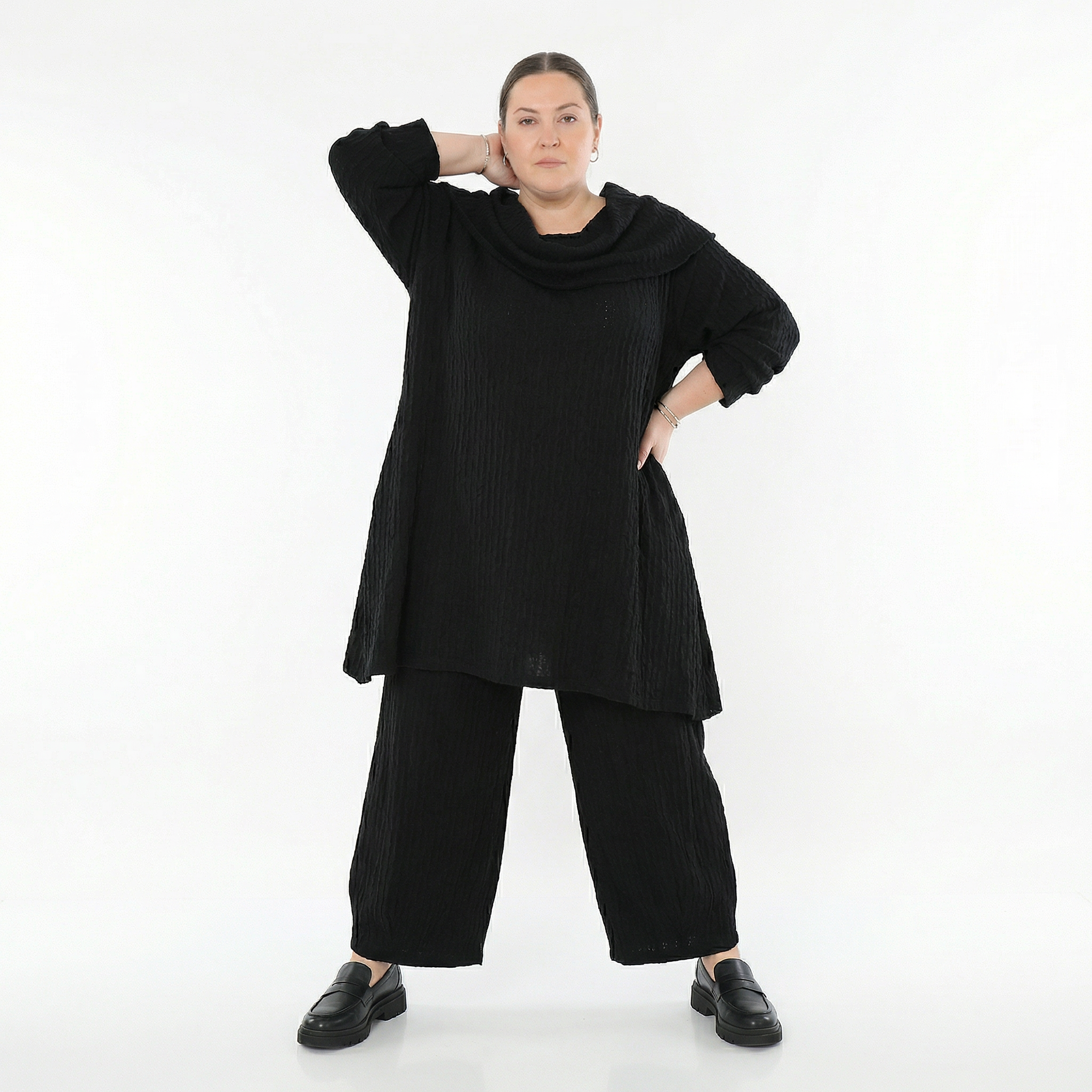 Ballonhose von AKH Fashion aus Materialmix, 1532.05920, Schwarz, Wellen, Ausgefallen
