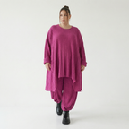 Fuchsia Feinstrick Ballonhose mit Streifen Wellen und Ajournmuster weich und stretchig