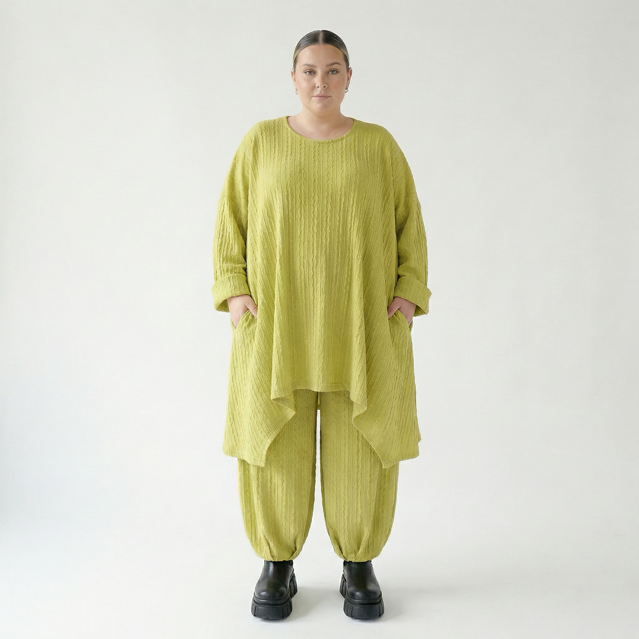 A-Form Bigshirt von AKH Fashion aus Materialmix, 1532.07014, Lime, Wellen, Ausgefallen