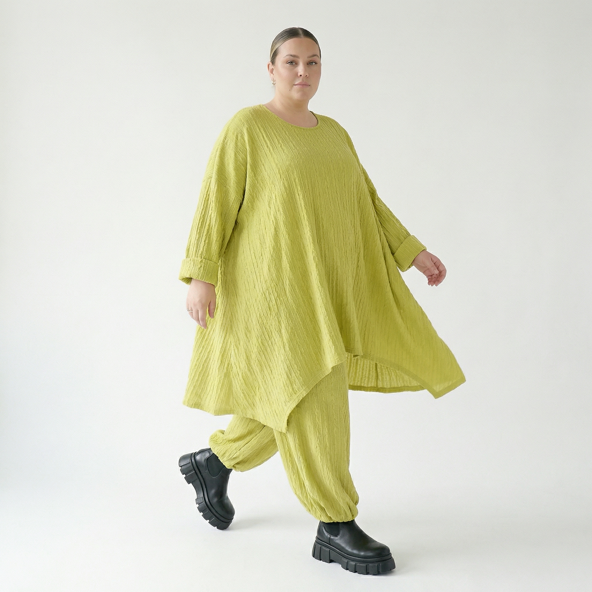 A-Form Bigshirt von AKH Fashion aus Materialmix, 1532.07014, Lime, Wellen, Ausgefallen