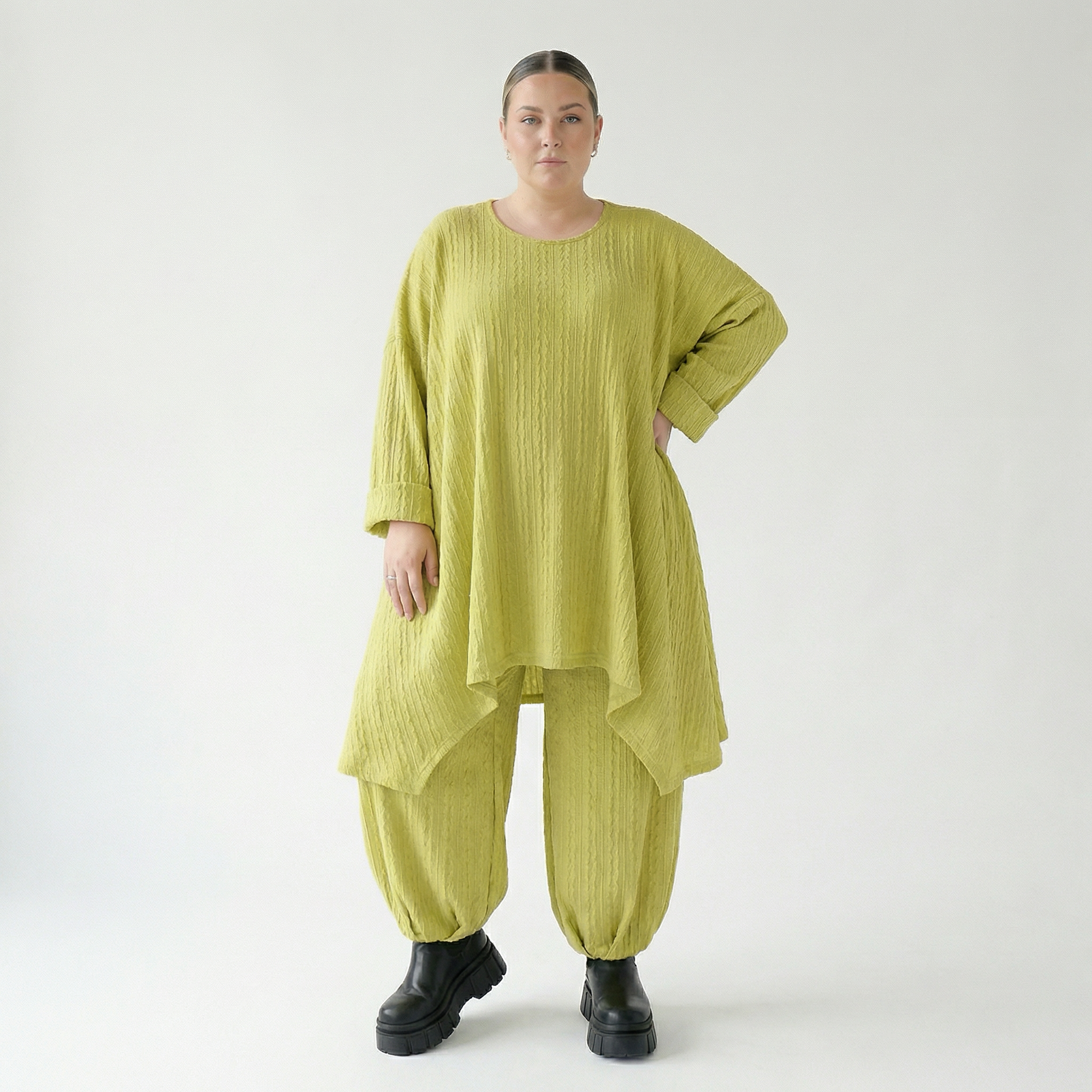 A-Form Bigshirt von AKH Fashion aus Materialmix, 1532.07014, Lime, Wellen, Ausgefallen