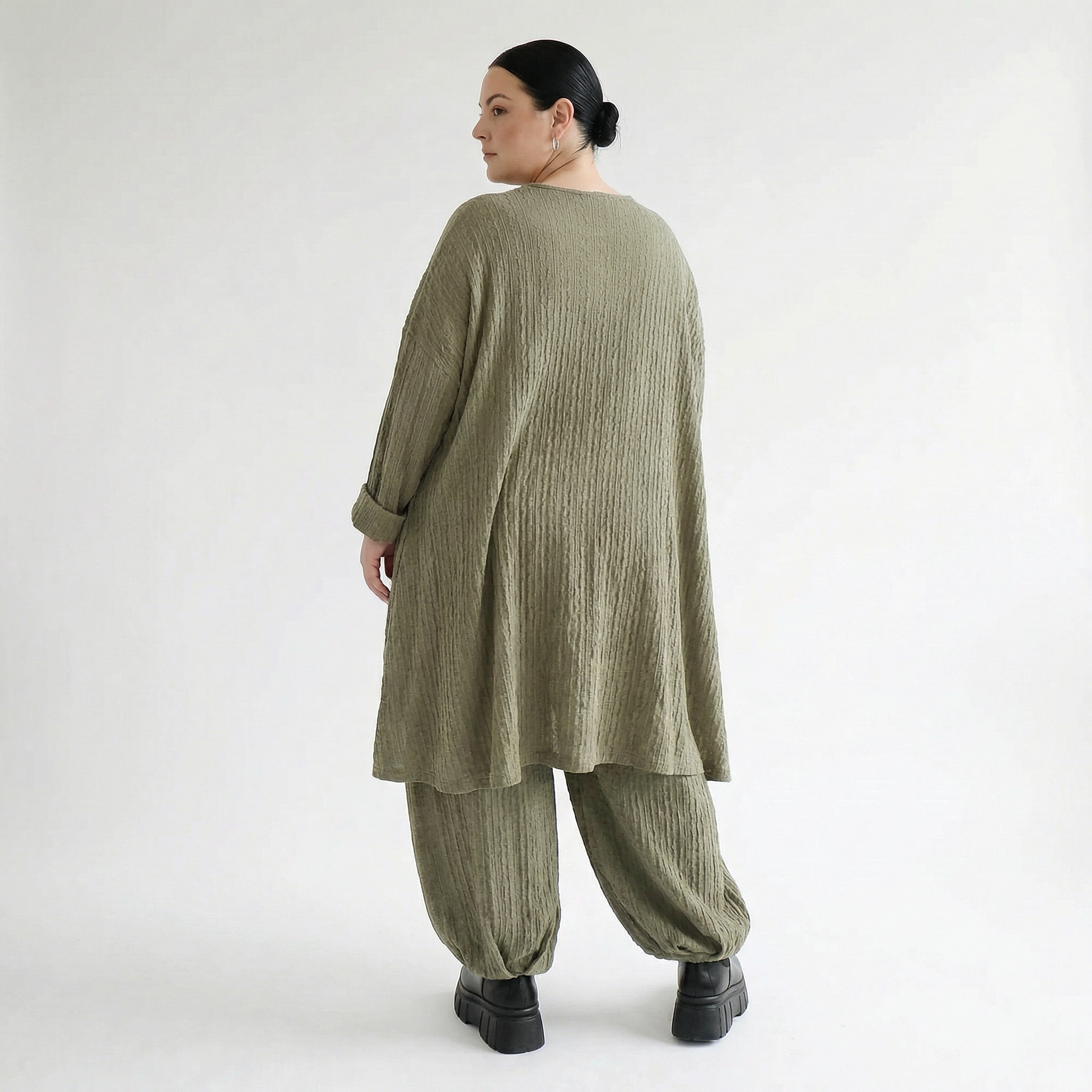 A-Form Bigshirt von AKH Fashion aus Materialmix, 1532.07014, Olive, Wellen, Ausgefallen