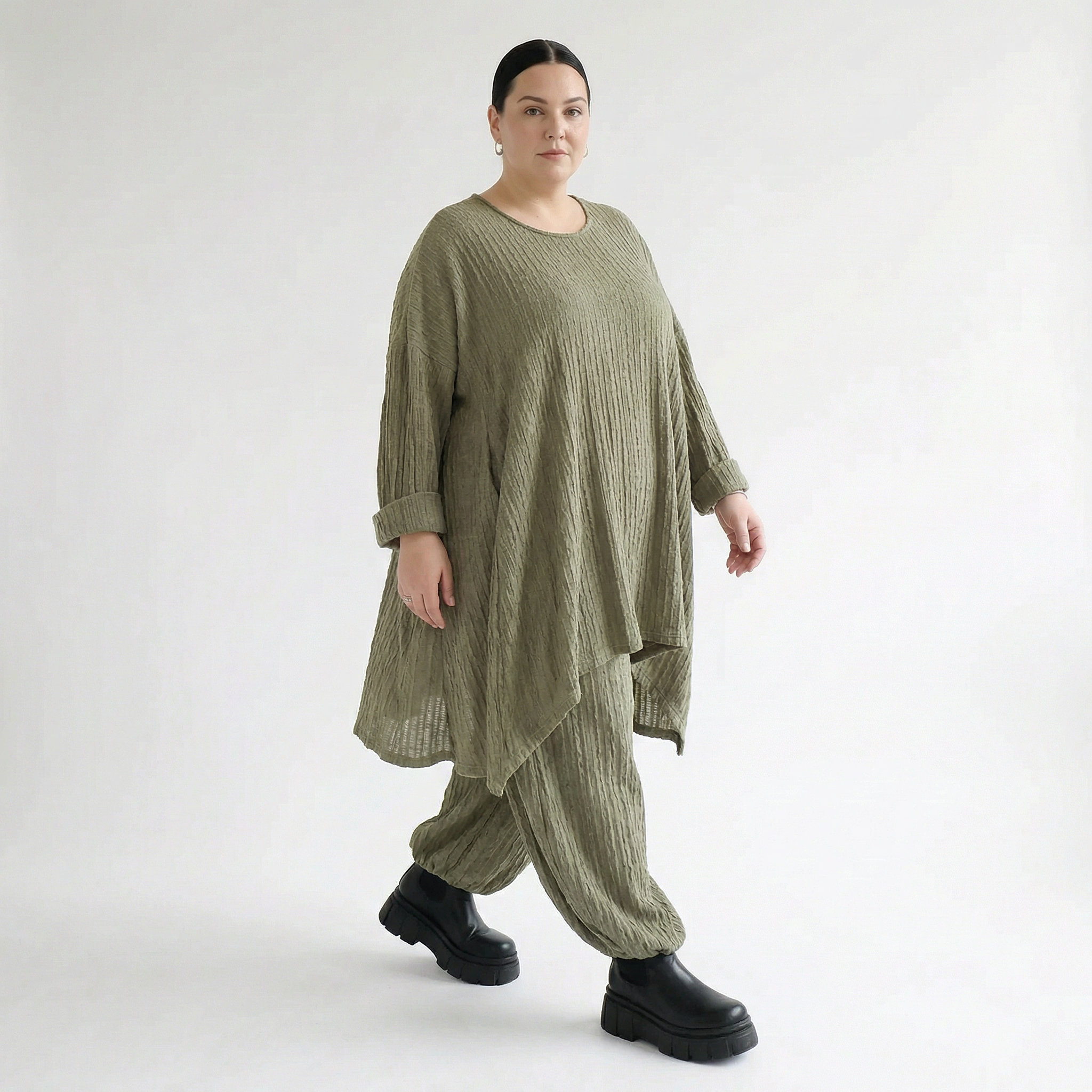 A-Form Bigshirt von AKH Fashion aus Materialmix, 1532.07014, Olive, Wellen, Ausgefallen