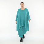Petrolblaue Ballonhose aus weichem Stretchstrick mit Ajourmuster und Wellenoptik elegant