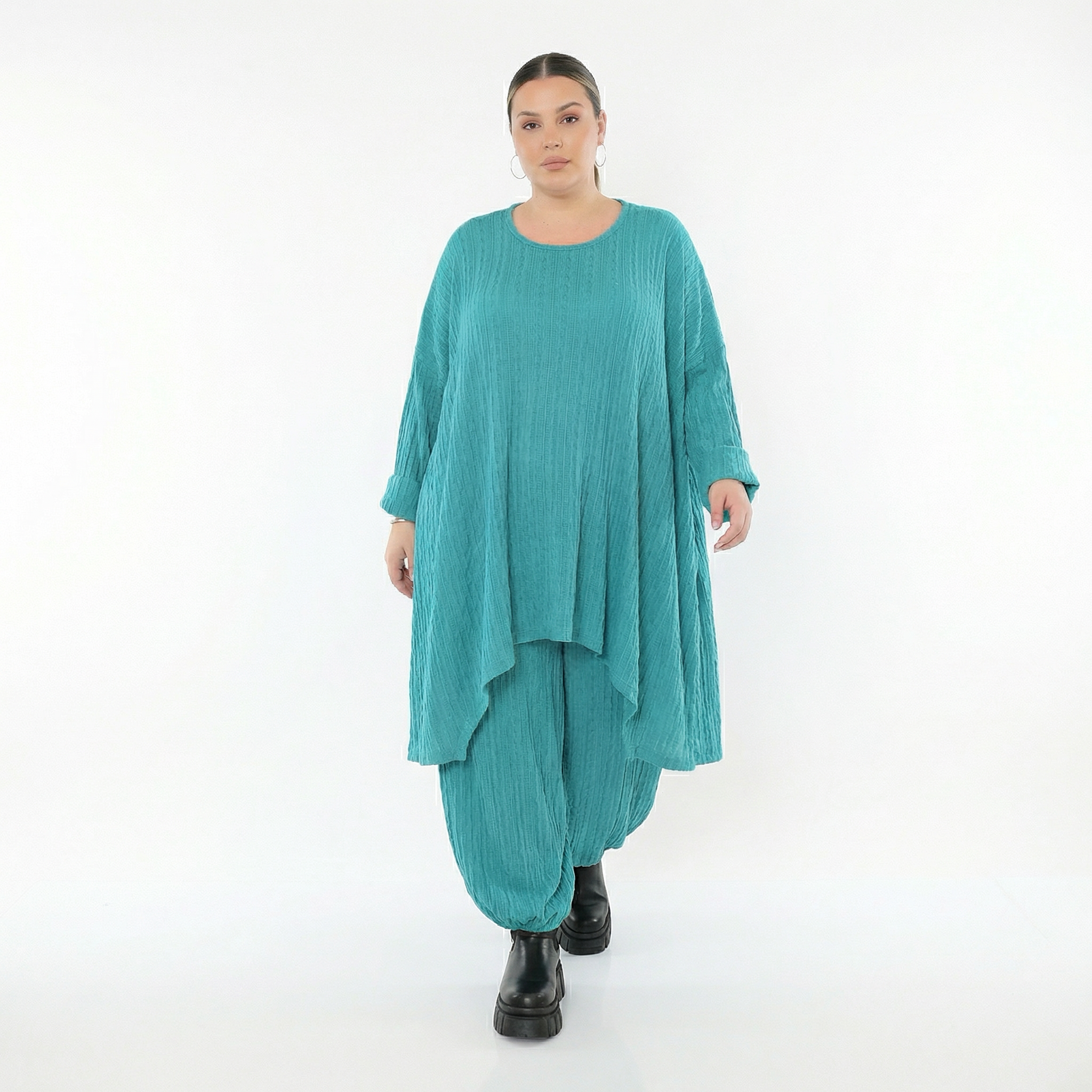 A-Form Bigshirt von AKH Fashion aus Materialmix, 1532.07014, PetrolBlau, Wellen, Ausgefallen