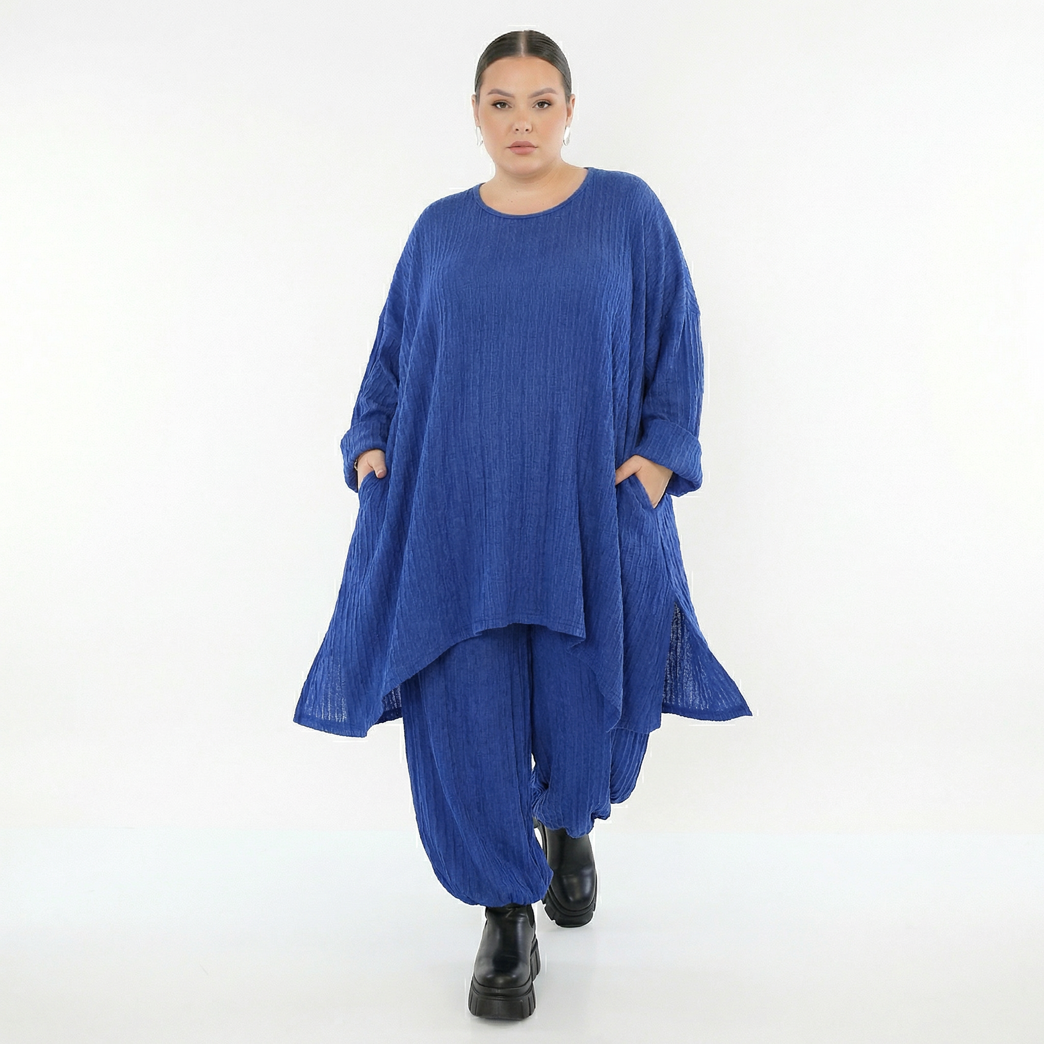 A-Form Bigshirt von AKH Fashion aus Materialmix, 1532.07014, Royalblau, Wellen, Ausgefallen