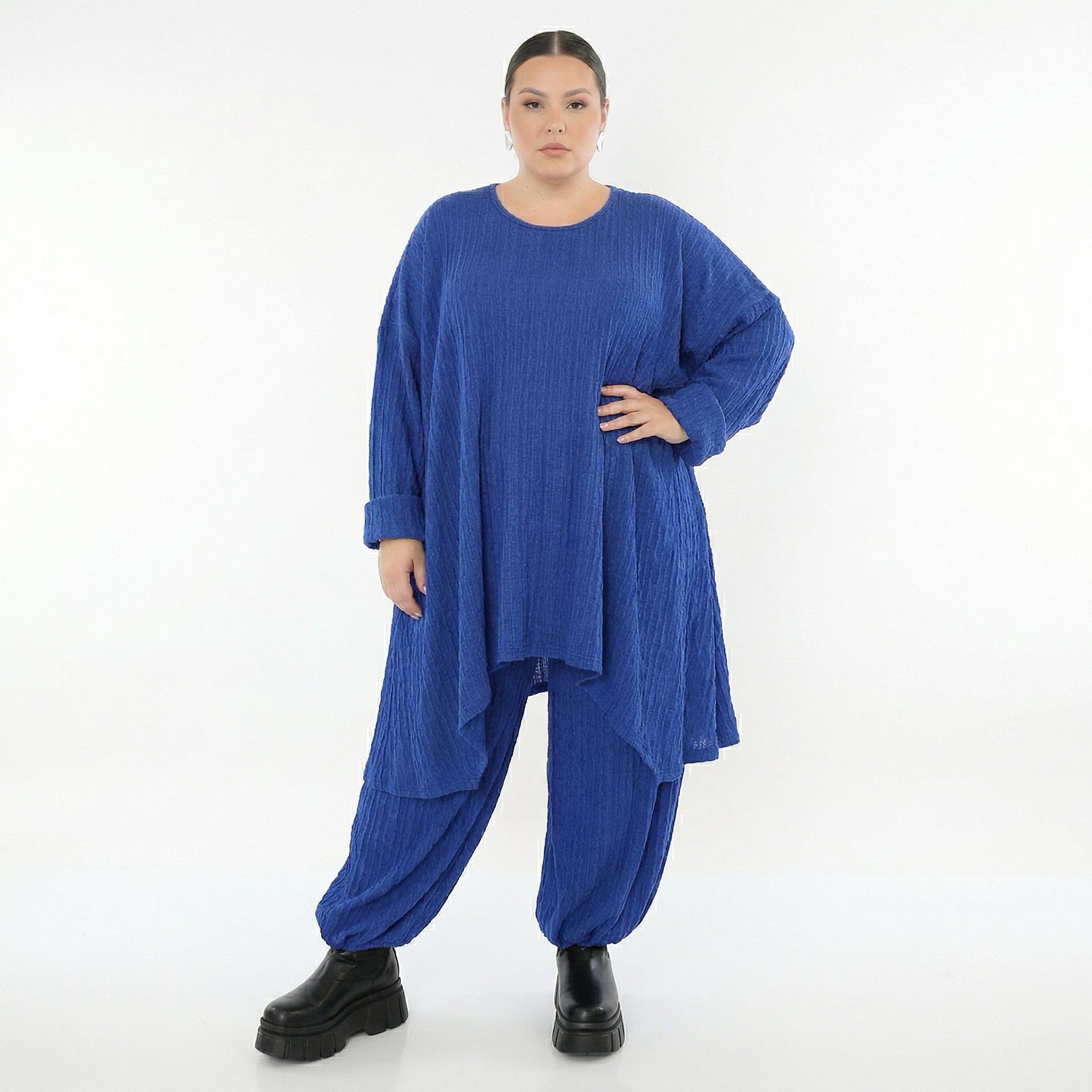 A-Form Bigshirt von AKH Fashion aus Materialmix, 1532.07014, Royalblau, Wellen, Ausgefallen