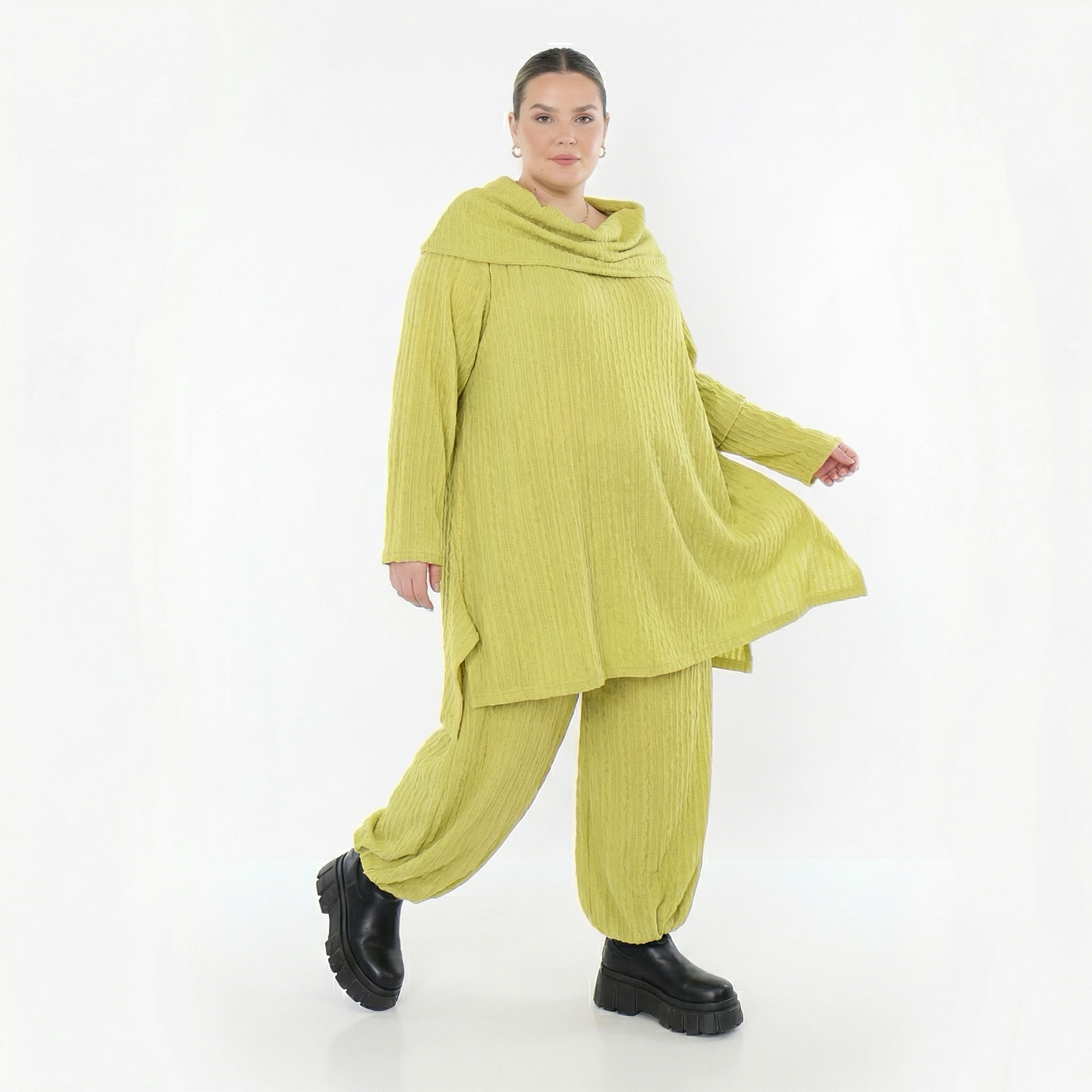 A-Form Bigshirt von AKH Fashion aus Materialmix, 1532.07145, Lime, Wellen, Ausgefallen