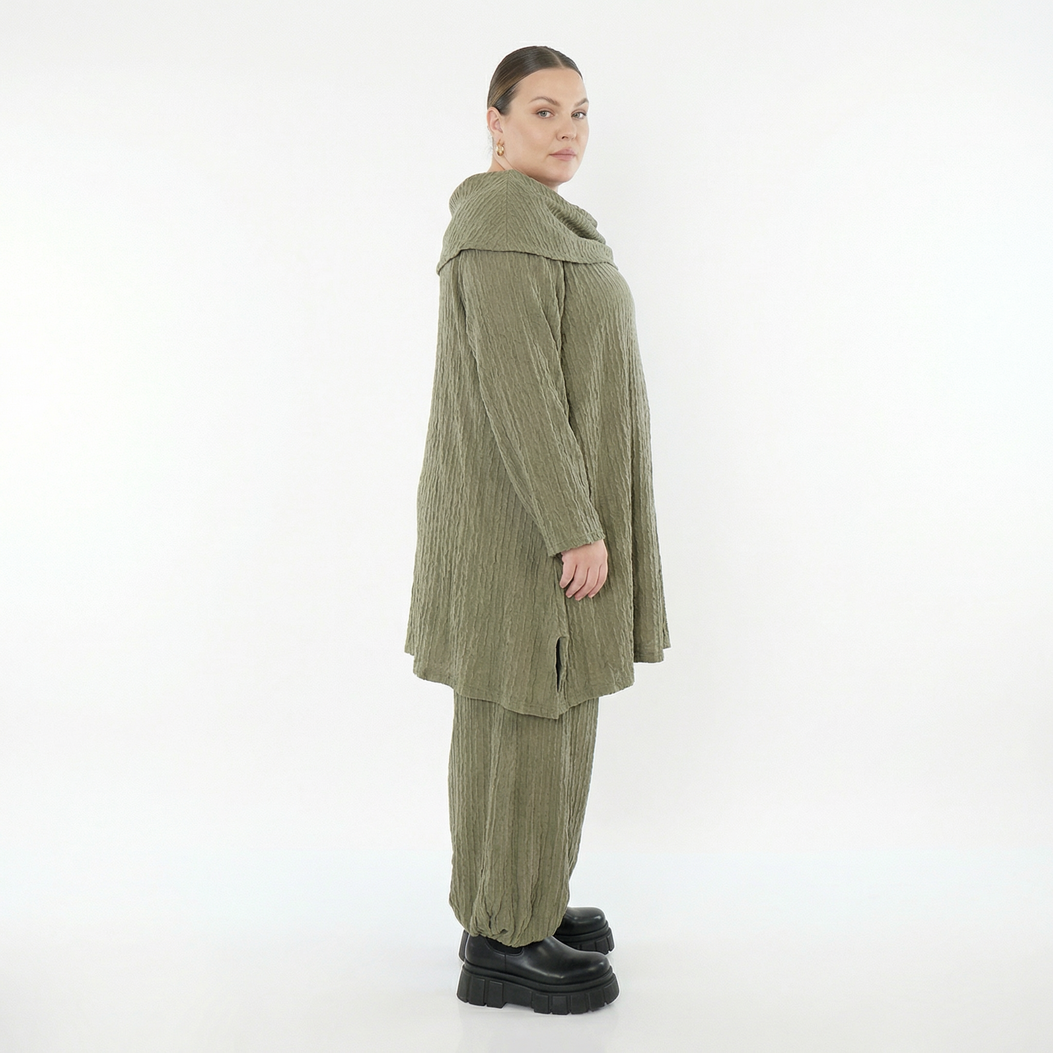 A-Form Bigshirt von AKH Fashion aus Materialmix, 1532.07145, Olive, Wellen, Ausgefallen