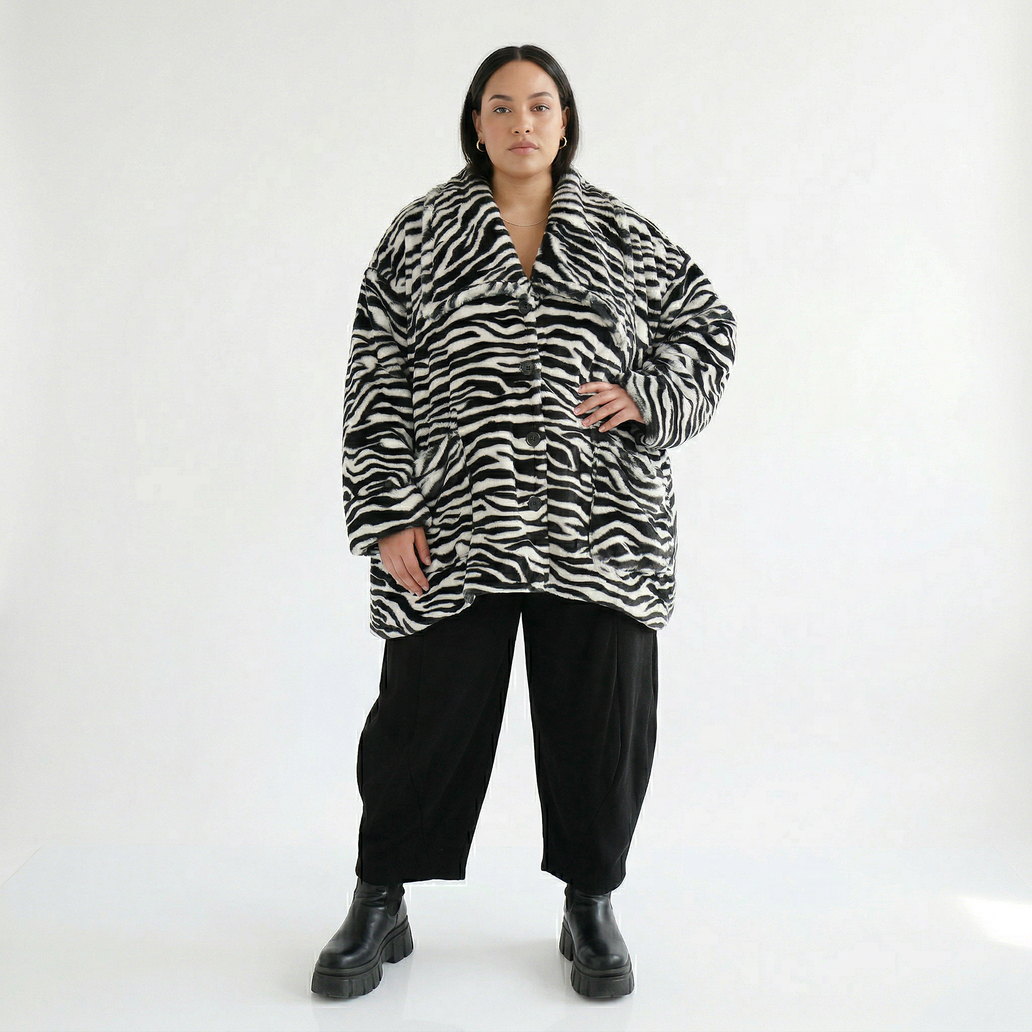  A-Form Jacke von AKH Fashion aus Polyester, 1534.06749, Schwarz/Weiß, Zebra, Ausgefallen