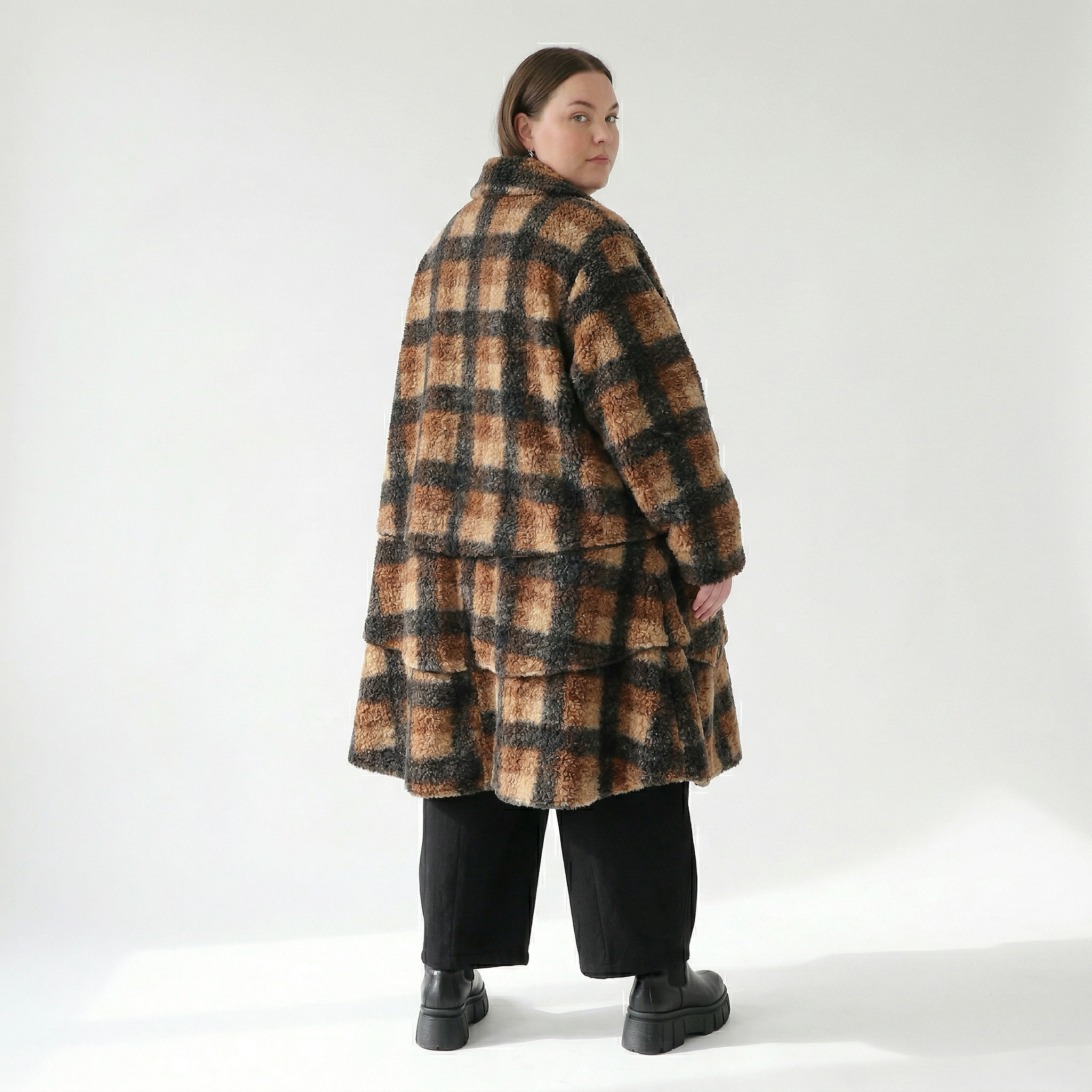  AKH Fashion Jacke in Glocken-Form, aus Polyester, 1535.02225, Cognac/Beige/Grau, Kariert