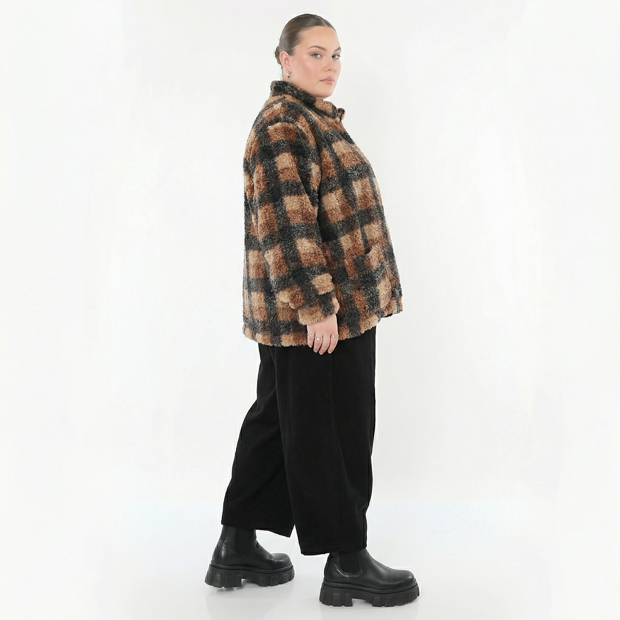 AKH Fashion Jacke in kastiger Form, aus Polyester, 1535.07017, Cognac/Beige/Grau, Kariert