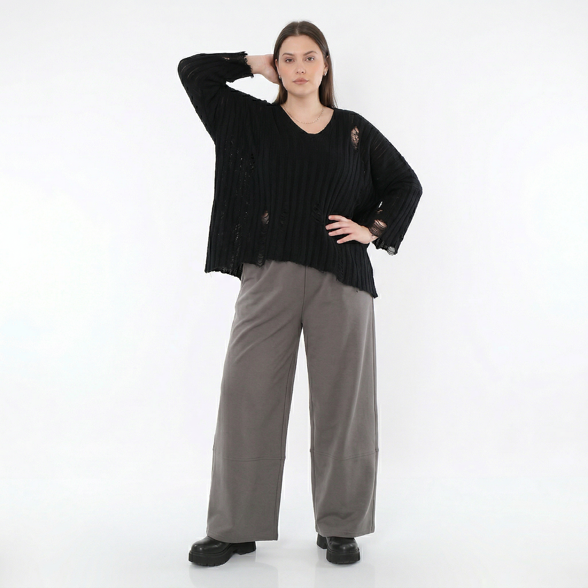  Marlene Hose von AKH Fashion aus Materialmix, 1536.00122, Grau, Ausgefallen, Zeitlos