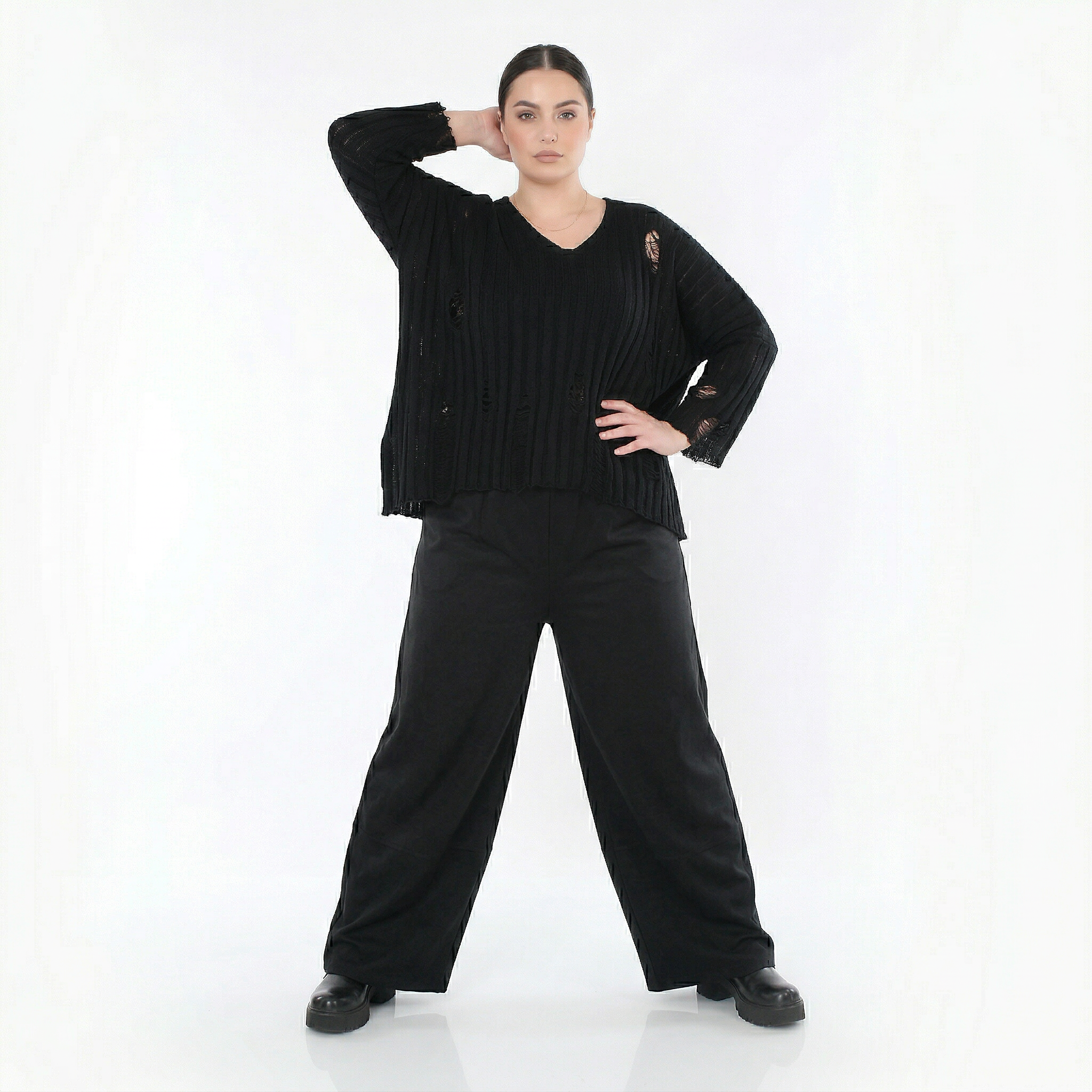  Marlene Hose von AKH Fashion aus Materialmix, 1536.00122, Schwarz, Ausgefallen, Zeitlos