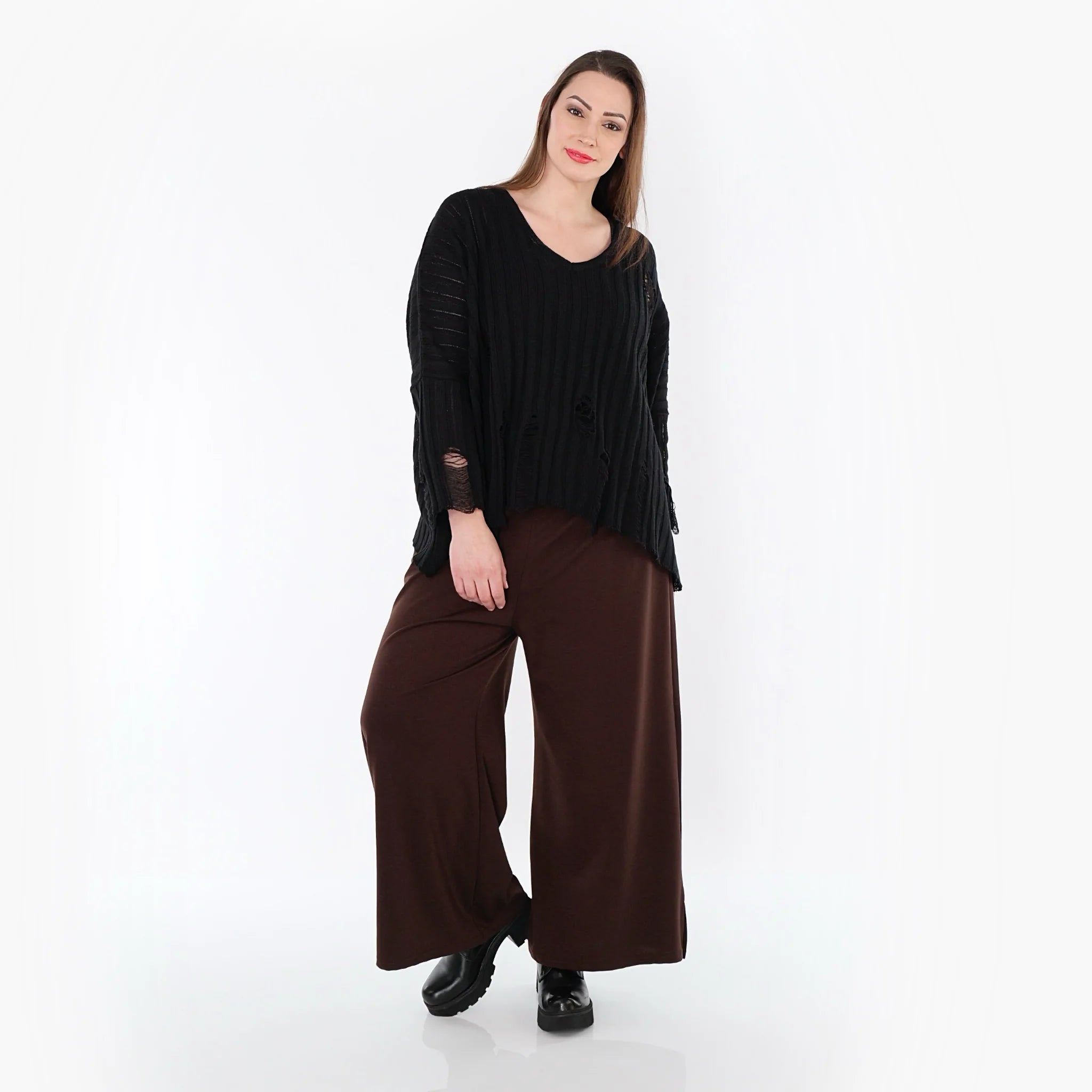  AKH Fashion Hose in gerader Form, aus Materialmix, 1536.00225, Braun, Ausgefallen, Zeitlos