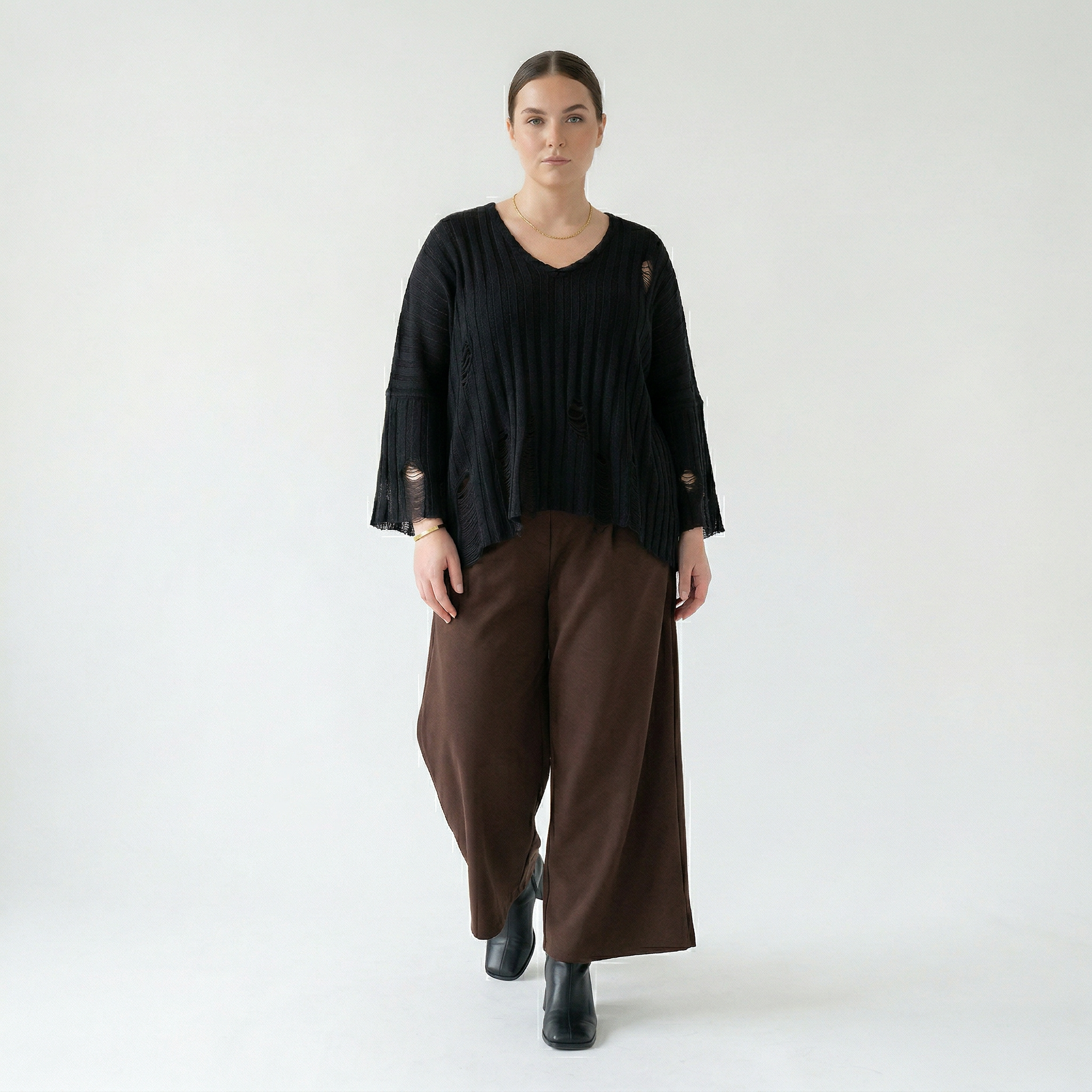  AKH Fashion Hose in gerader Form, aus Materialmix, 1536.00225, Braun, Ausgefallen, Zeitlos