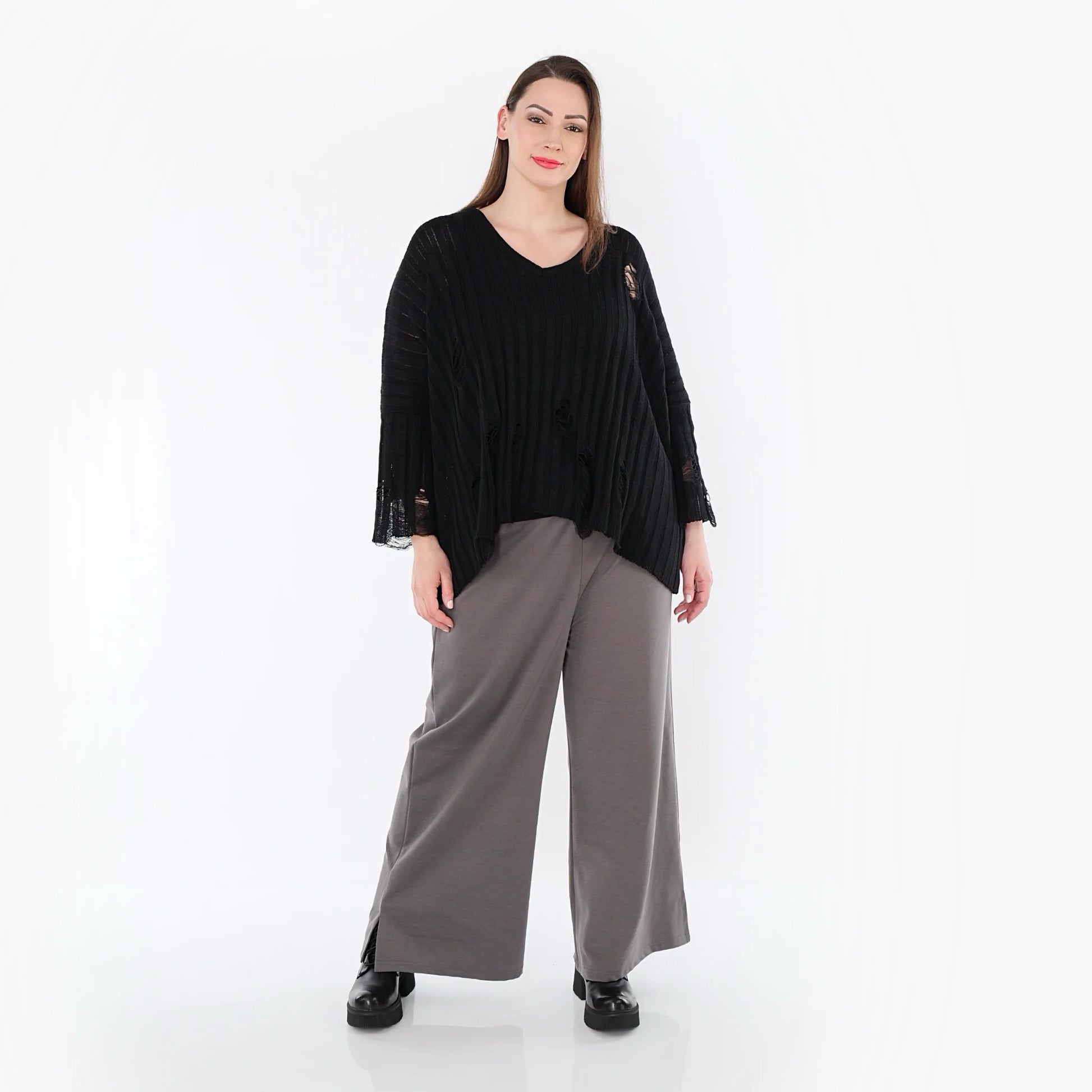  AKH Fashion Hose in gerader Form, aus Materialmix, 1536.00225, Grau, Ausgefallen, Zeitlos