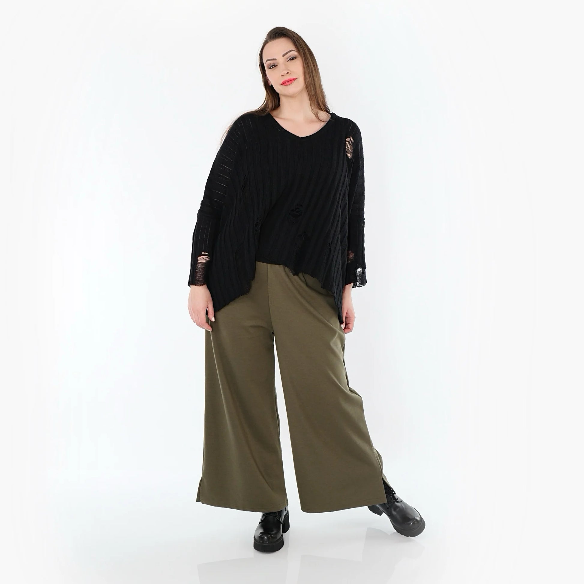  AKH Fashion Hose in gerader Form, aus Materialmix, 1536.00225, Olive, Ausgefallen, Zeitlos