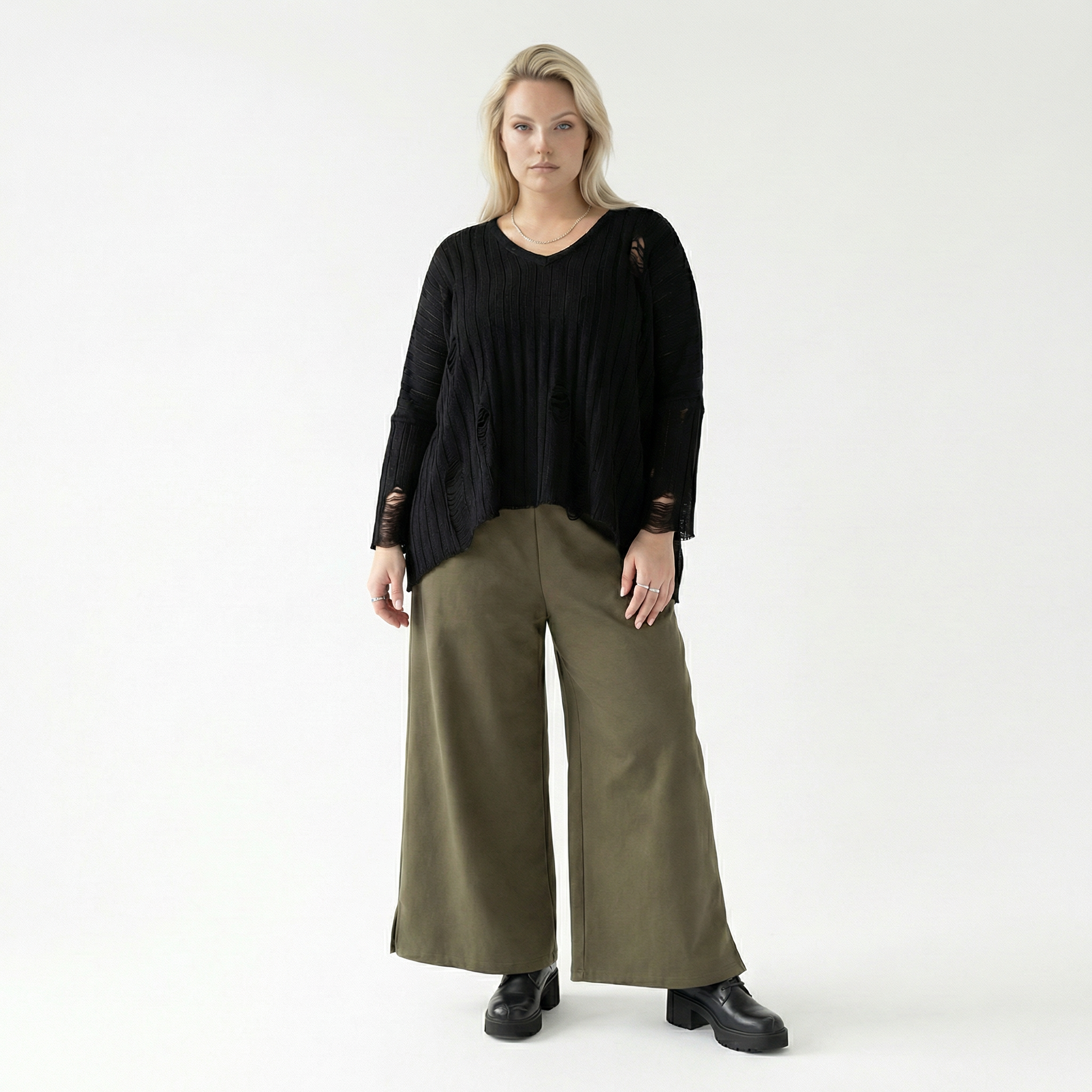  AKH Fashion Hose in gerader Form, aus Materialmix, 1536.00225, Olive, Ausgefallen, Zeitlos