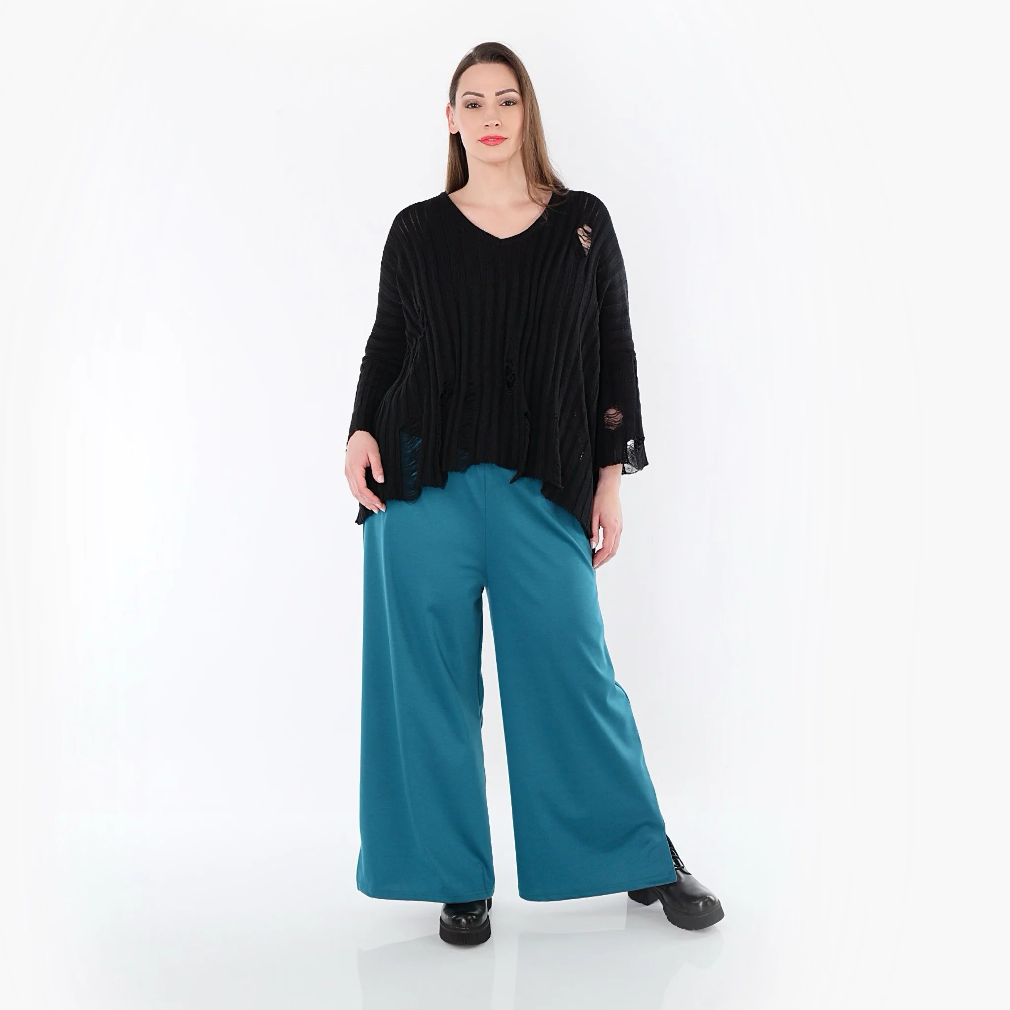  AKH Fashion Hose in gerader Form, aus Materialmix, 1536.00225, Petrol, Ausgefallen, Schick