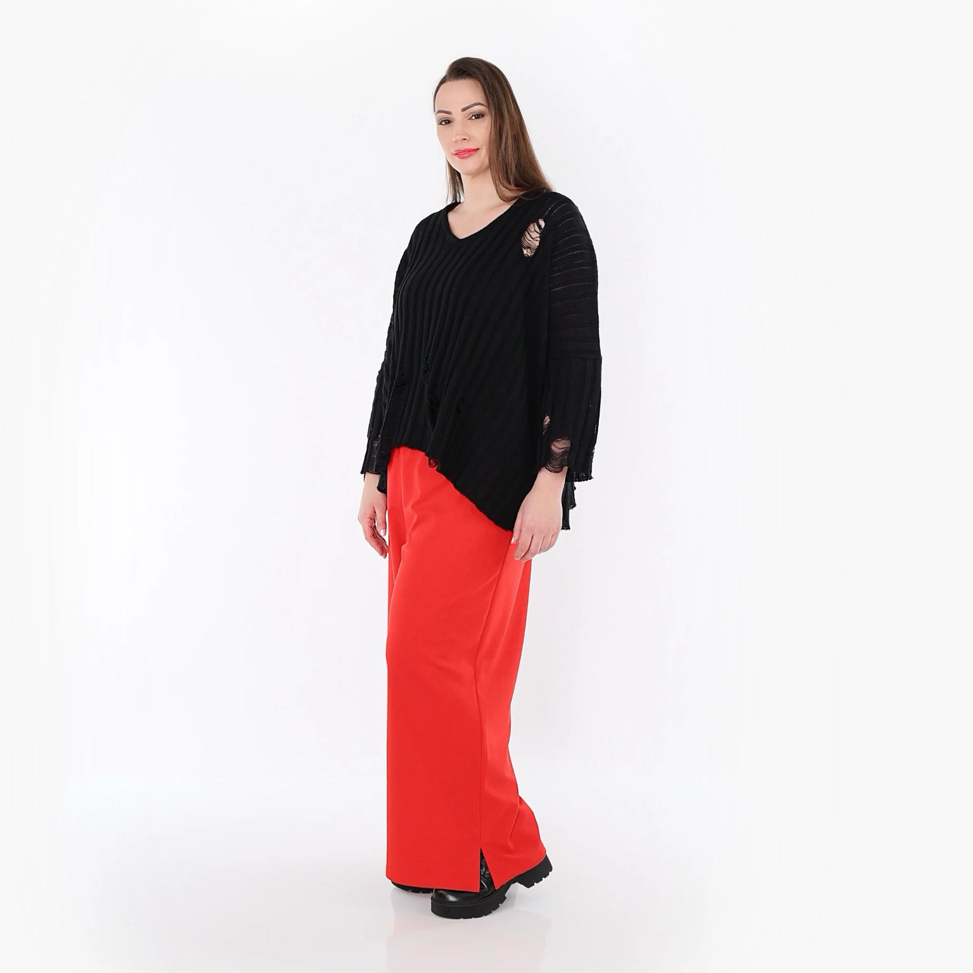  AKH Fashion Hose in gerader Form, aus Materialmix, 1536.00225, Rot, Ausgefallen, Zeitlos