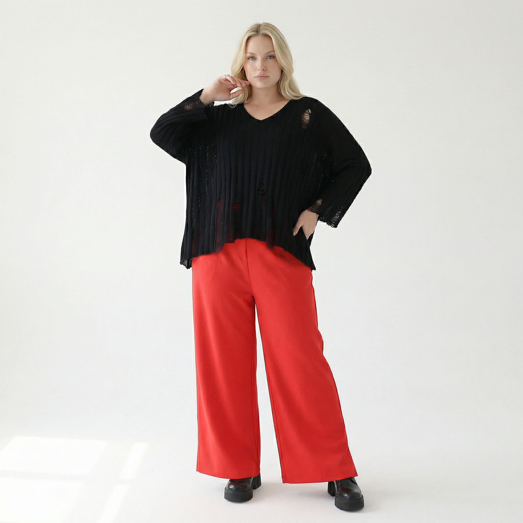 AKH Fashion Hose in gerader Form, aus Materialmix, 1536.00225, Rot, Ausgefallen, Zeitlos